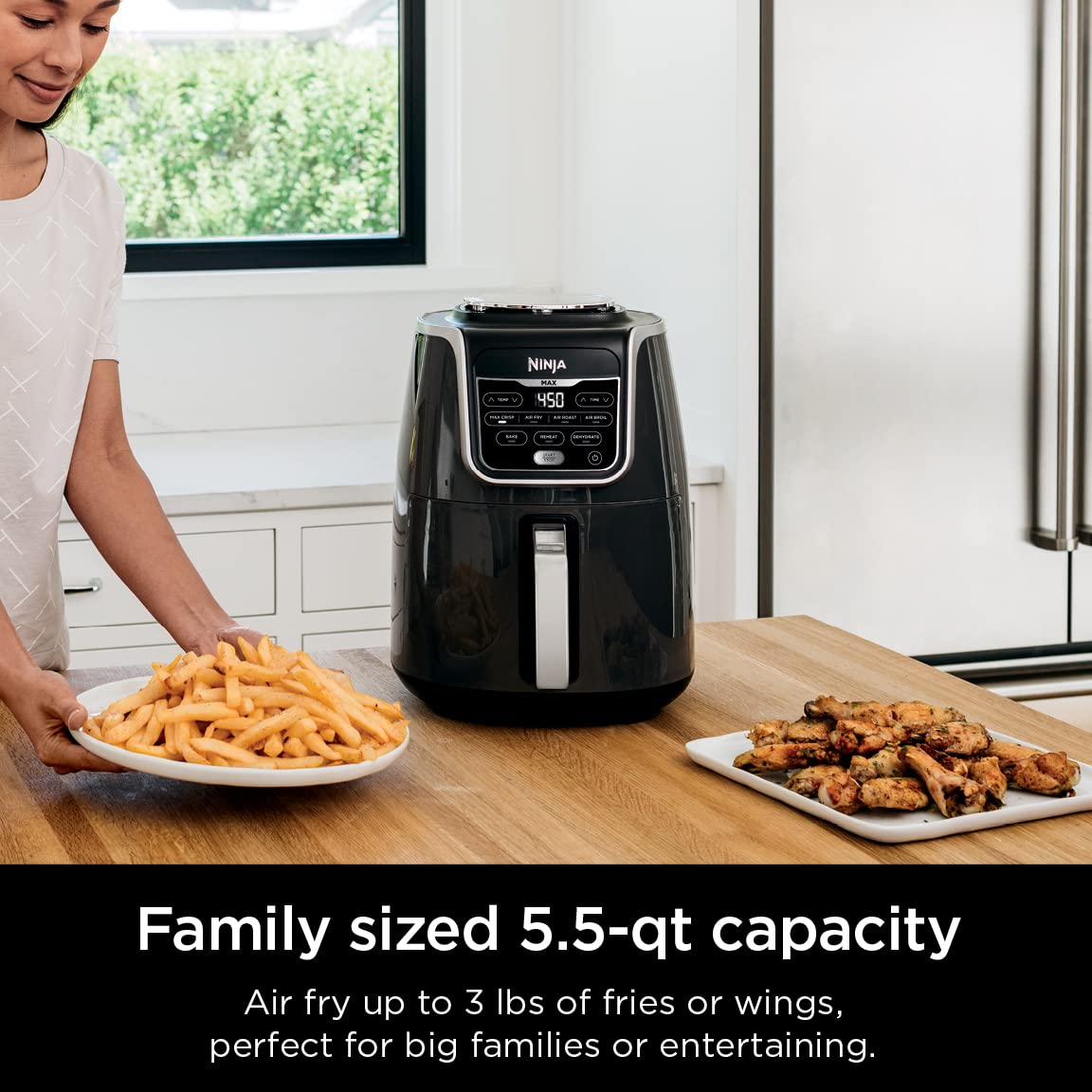 Ninja | Air Fryer | 6.5 QT Pro XL Capacity fits 9lbs of Wings | 6-in-1 Max Crisp, Air Fry, Roast, Bake, Reheat & Dehydrate | Nonstick Basket, Crisper Plate & Recipe Guide | Grey | AF181