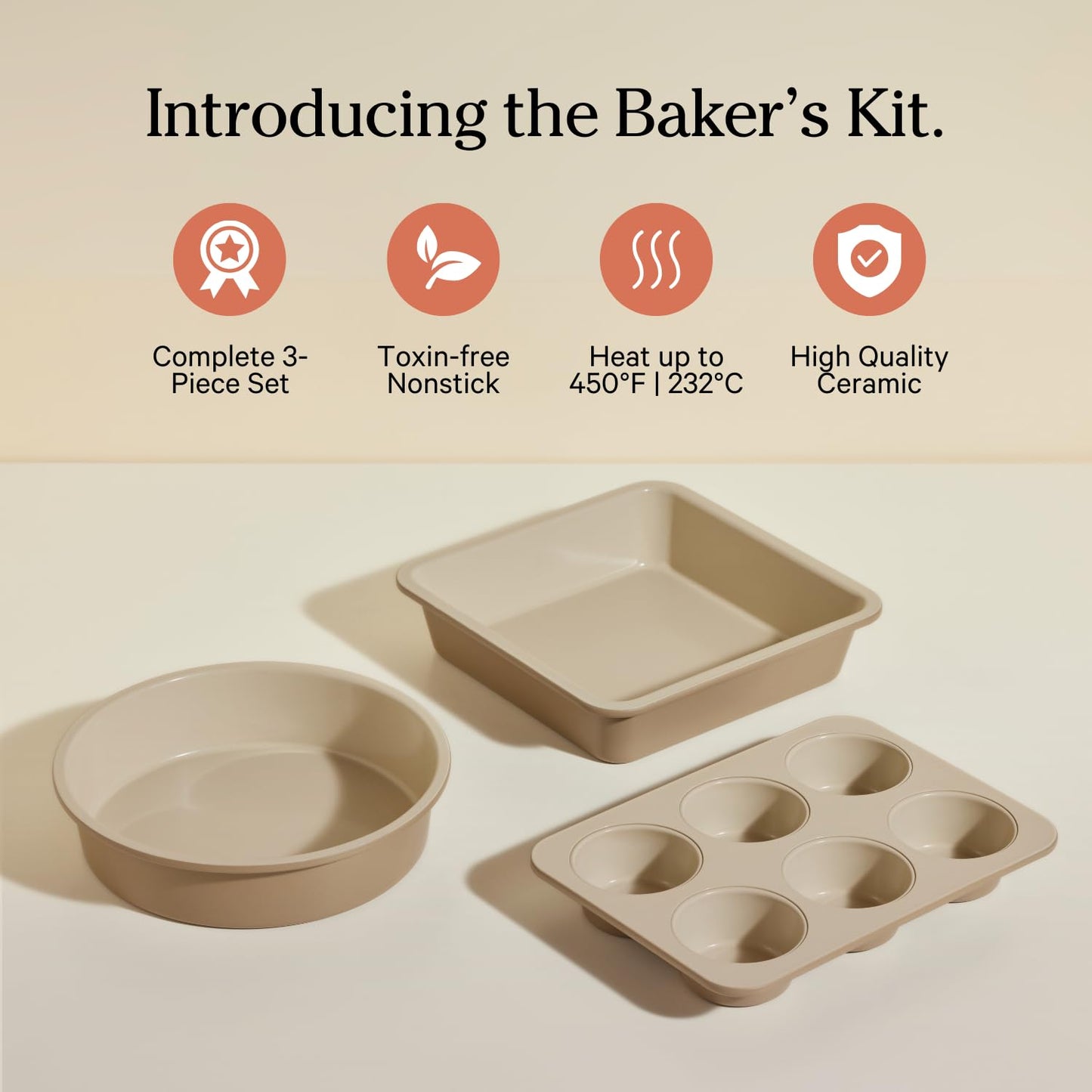 Our Place Wonder Oven Baker’s Kit – 3-Piece Toxin-Free Ceramic Nonstick Bakeware Set (8” Round, 8” Square, 6-Cup Muffin Pan) - Oven-Safe up to 450°F - Blue Salt