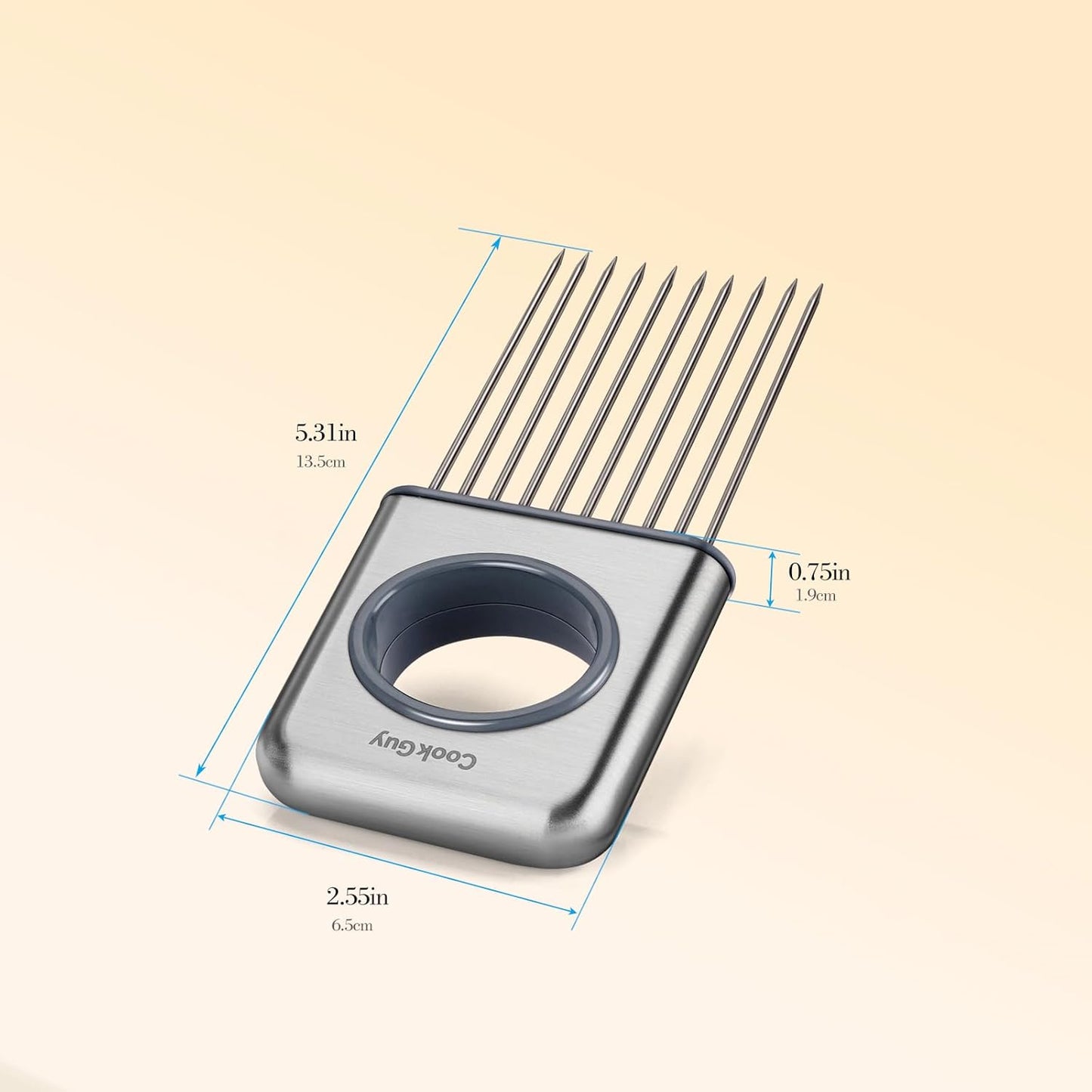 Cook Guy Stainless Steel Onion Holder and Slicer – Multi-Purpose Food Slicing Tool for Onions, Tomatoes, Avocados, Potatoes, Eggs, and More – Easy Grip with 10 Even Prongs