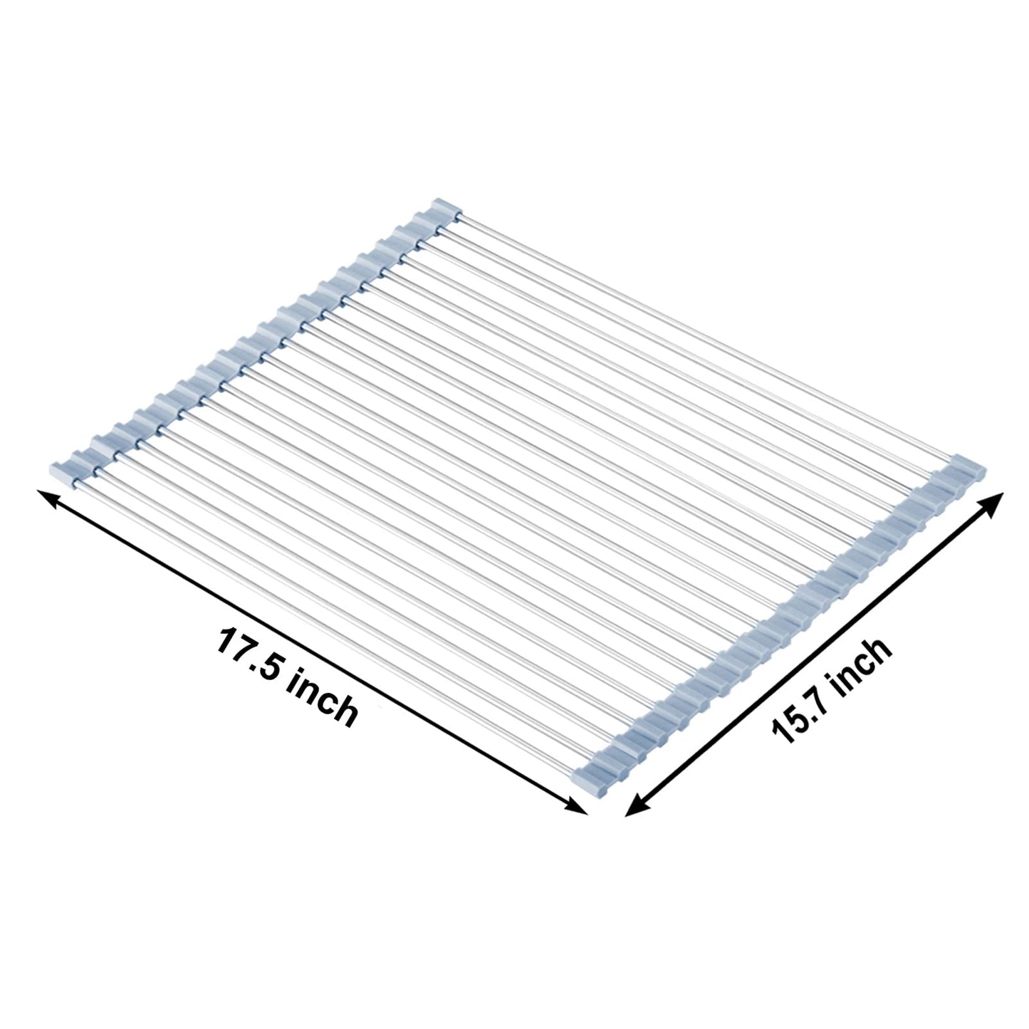 MECHEER Over The Sink Dish Drying Rack, Roll Up Dish Drying Rack Kitchen Dish Rack Stainless Steel Sink Drying Rack, Foldable Dish Drainer, Gray