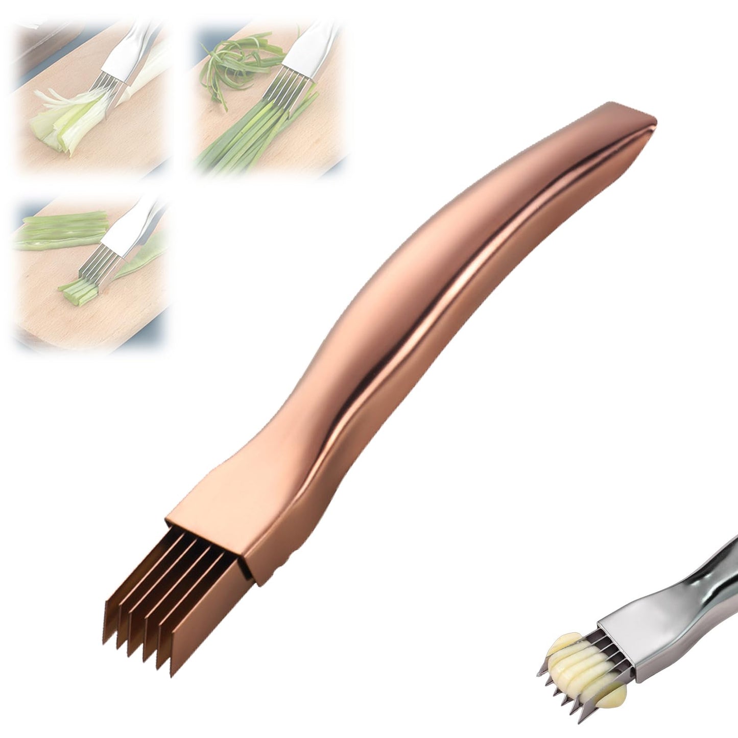 Stainless Steel Onion Cutter, 2026 New Shred Silk for Vegetable, Household Multifunctional Food Slicer Gadget, Home Kitchen Cutter Sharp Scallion Shredding (1PC(Gold))