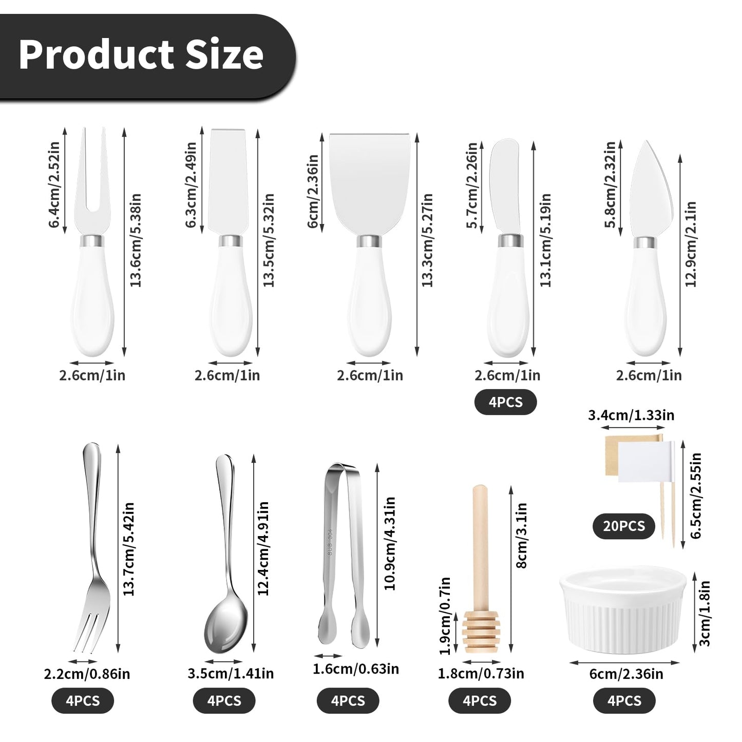 Charcuterie Boards Accessories(29 PCS) Cheese Spreaders for Charcuterie Board Mini Serving Spoon Fork Tongs Blank Toothpick Flags Bowl