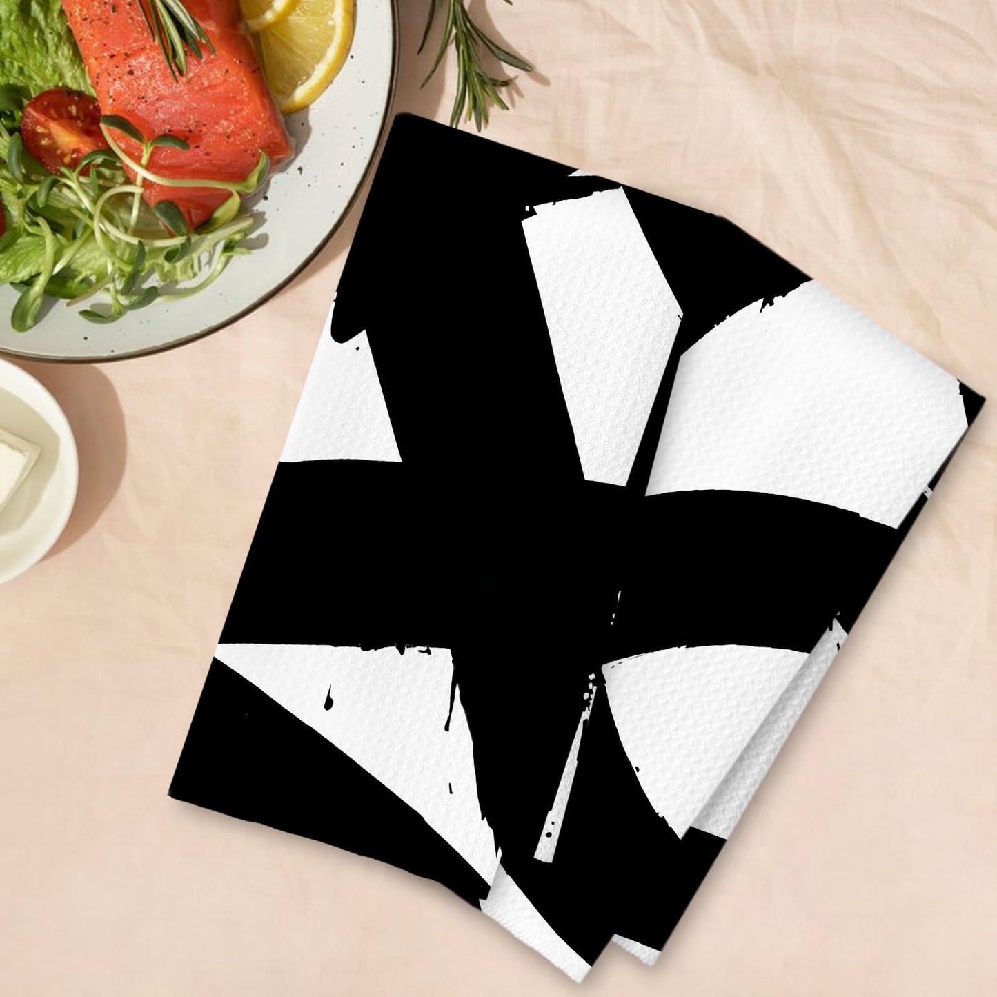 Beige and Black Moroccan Kitchen Towels, Boho Abstract Dish Tea Towels for Kitchen Decor, Retro Mid Century Modern Hand Towel for Bathroom Decor, 16x24 Inches