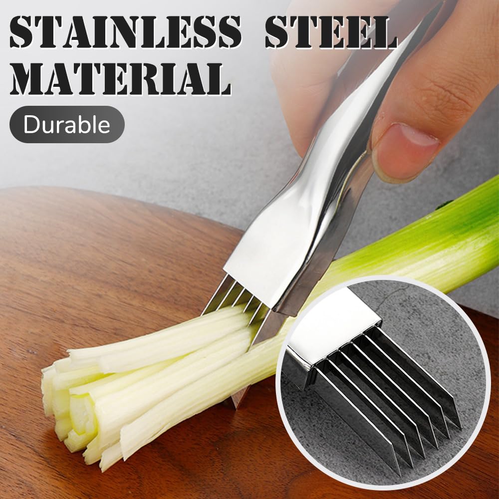 Stainless Steel Onion Cutter, 2026 New Shred Silk for Vegetable, Household Multifunctional Food Slicer Gadget, Home Kitchen Cutter Sharp Scallion Shredding (1PC(Gold))