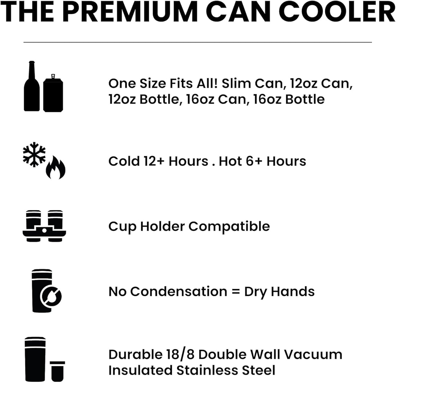 Frost Buddy Universal Buddy Can Cooler - Fits All - For Regular 12 & 16 oz or Slim-Size Bottles - Insulated Double -Walled Stainless Steel (All white)