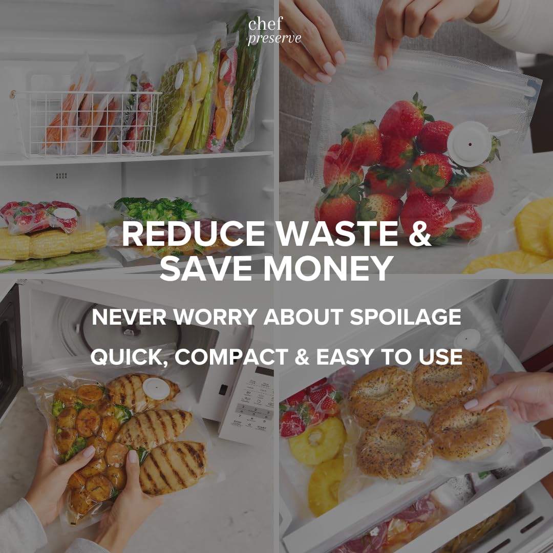 Chef Preserve Compact Vacuum Sealer for Food (Vacuum Sealer Machine + 30 Reusable Vacuum Bags) Powerful Handheld Vacuum Sealer Machine, Seal Meal Saver, Portable Food Sealer