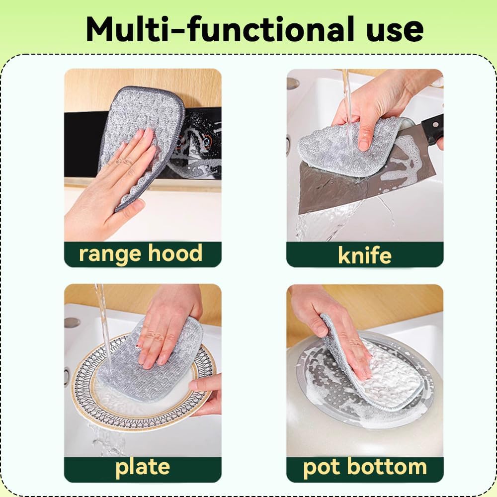 Multipurpose Wire Dishwashing Rags, 2025 Upgraded Double-Sided Metal and Cotton Dish Cloth for Wet and Dry, No Scratches Kitchen Cleaning Dish Rags for Sinks, Pots, Pans (5)