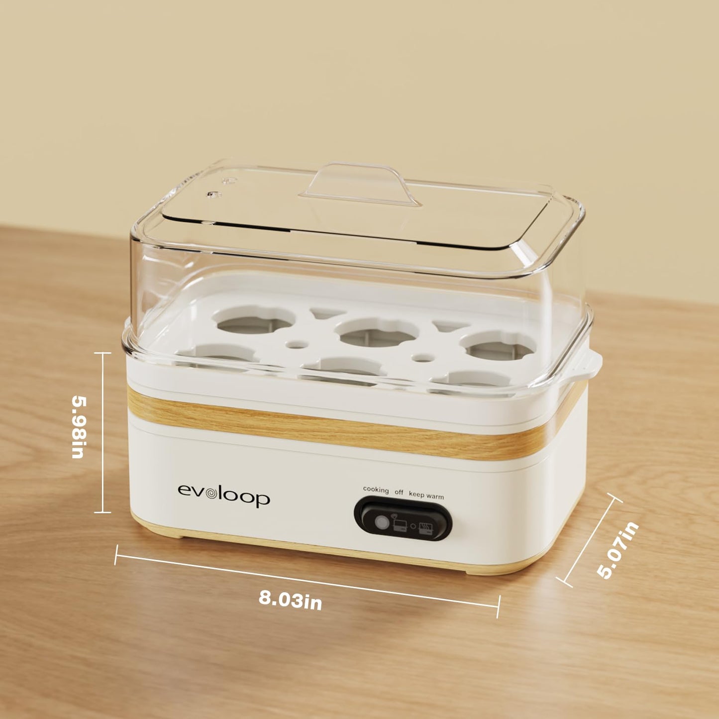 Evoloop Rapid Egg Cooker Electric 6 Eggs Capacity, Soft, Medium, Hard Boiled, Poacher, Omelet Maker Egg Poacher With Auto Shut-Off, BPA Free