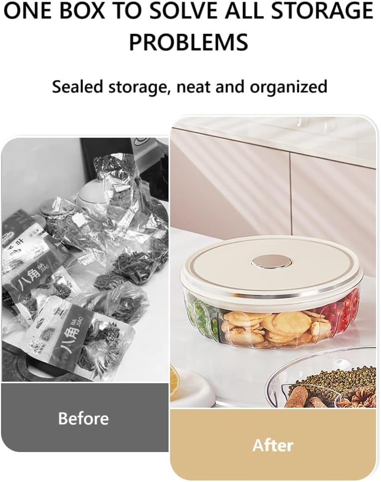 Round Spice Organizer Box with Lid – 5-Compartment Clear Seasoning Container for Kitchen – BPA-Free Food Grade Storage for Herbs, Dried Chili, Star Anise & More