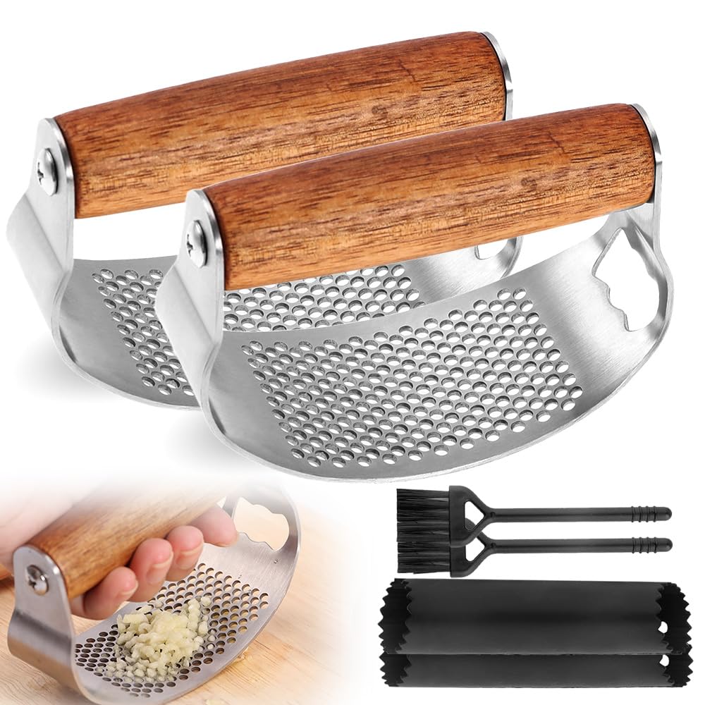 Stainless Steel Garlic Presser, 2025 Upgraded Rocker Professional Garlic Press, Ergonomic Garlic Crusher for Home Kitchen Use, Heavy Duty Mincer Tool Garlic Chopper Garlic Presser Mincer (1)