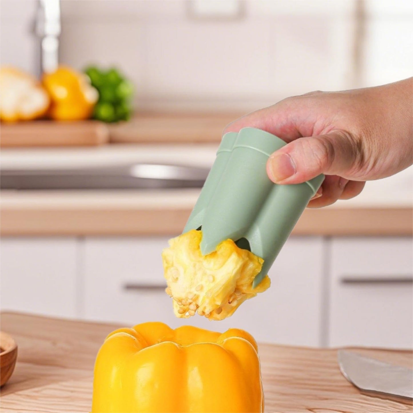 Pepper Corer, 2 in 1 Red Bell Pepper Seed Corer Remover Tool, Fruit & Vegetable Corers Quick Cave Tools for Jalapeno Cutter Deseeder, Blue Yellow, 3 PCS