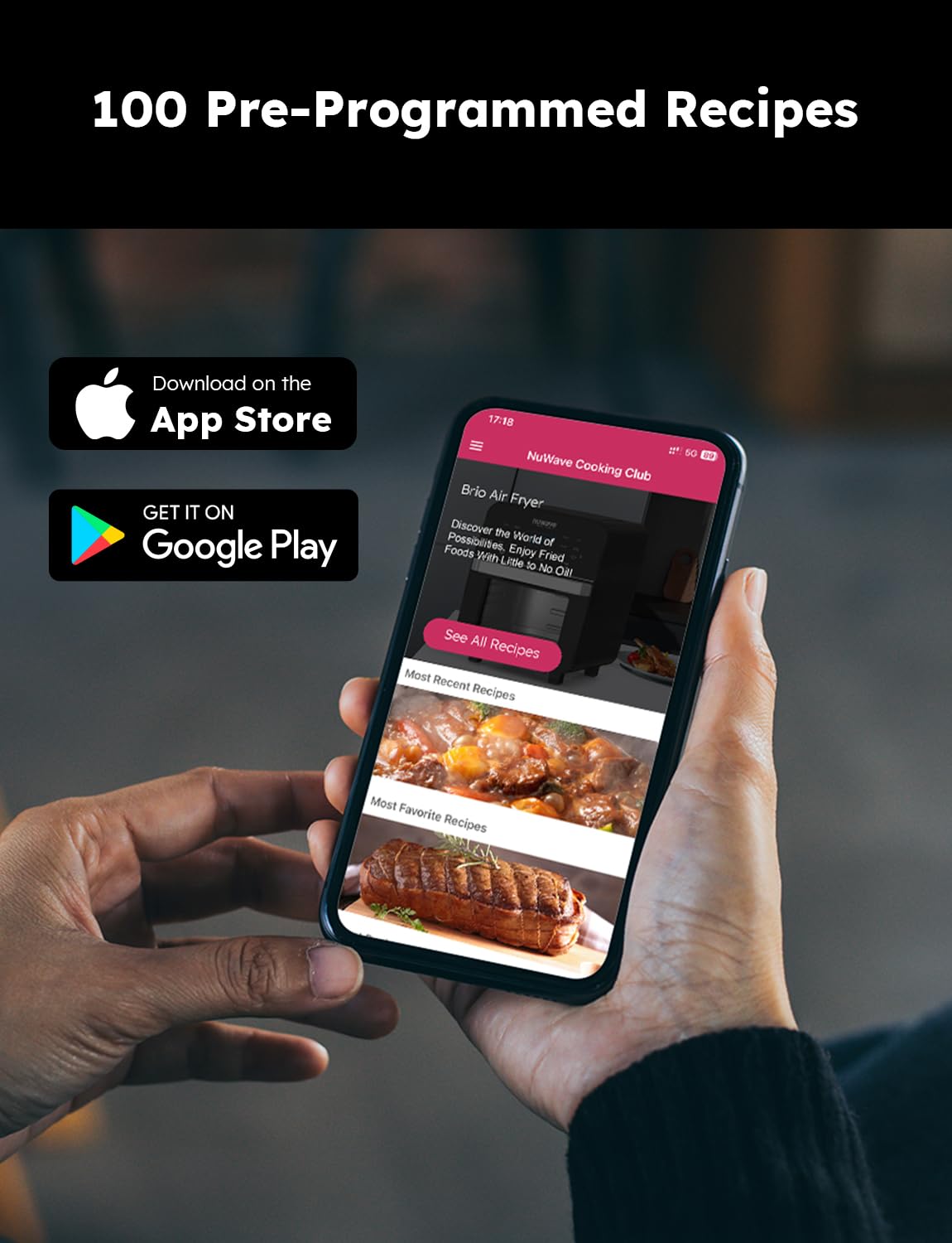 Nuwave Brio Air Fryer Oven, 15.5Qt X-Large Family Size, SS Rotisserie Basket &Skewer-Kit, Reversible Ultra Non-Stick Grill/Griddle Plate, Powerful 1800W, Integrated Smart Thermometer,Black