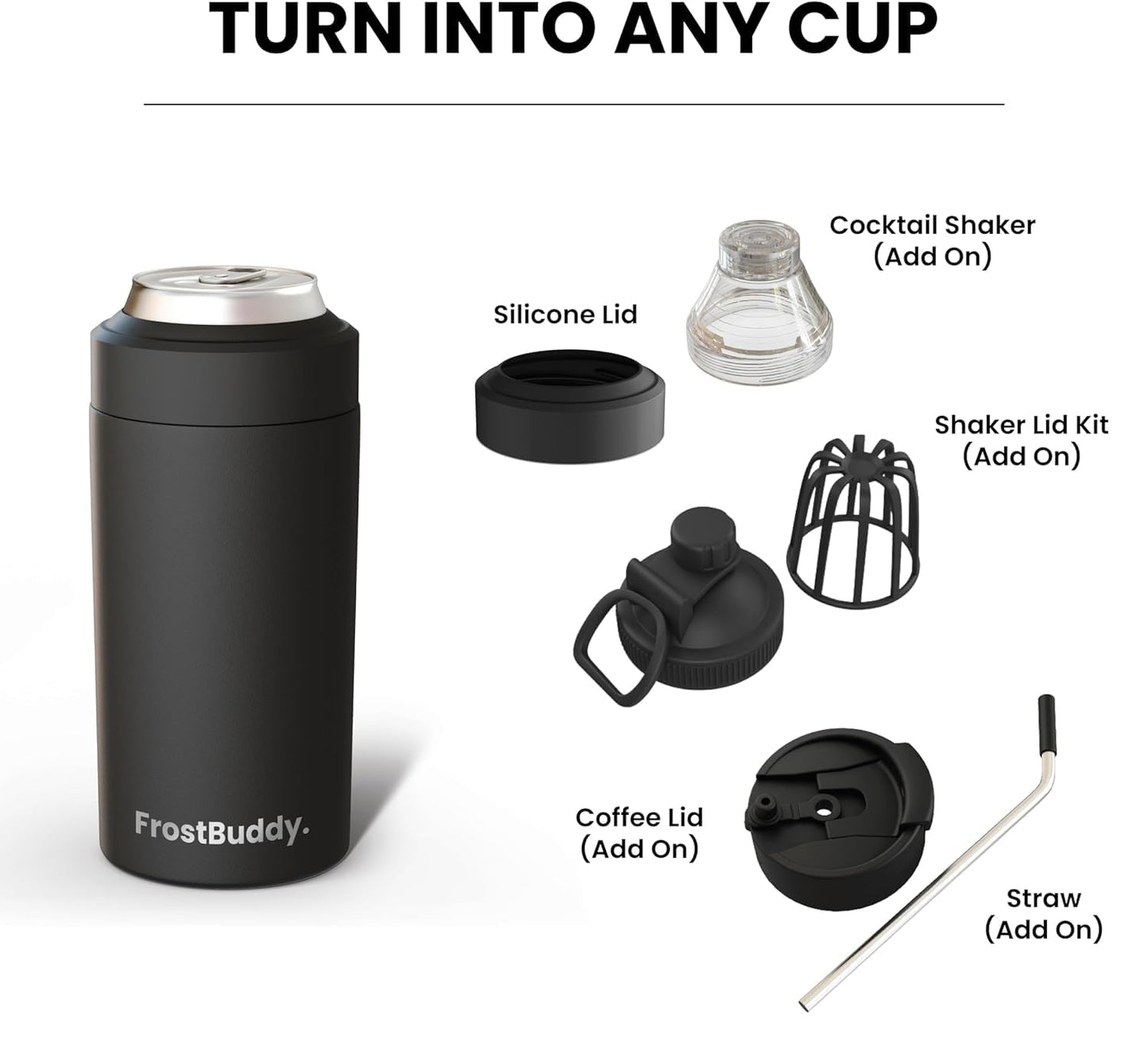 Frost Buddy Universal Buddy Can Cooler - Fits All - For Regular 12 & 16 oz or Slim-Size Bottles - Insulated Double -Walled Stainless Steel (All white)