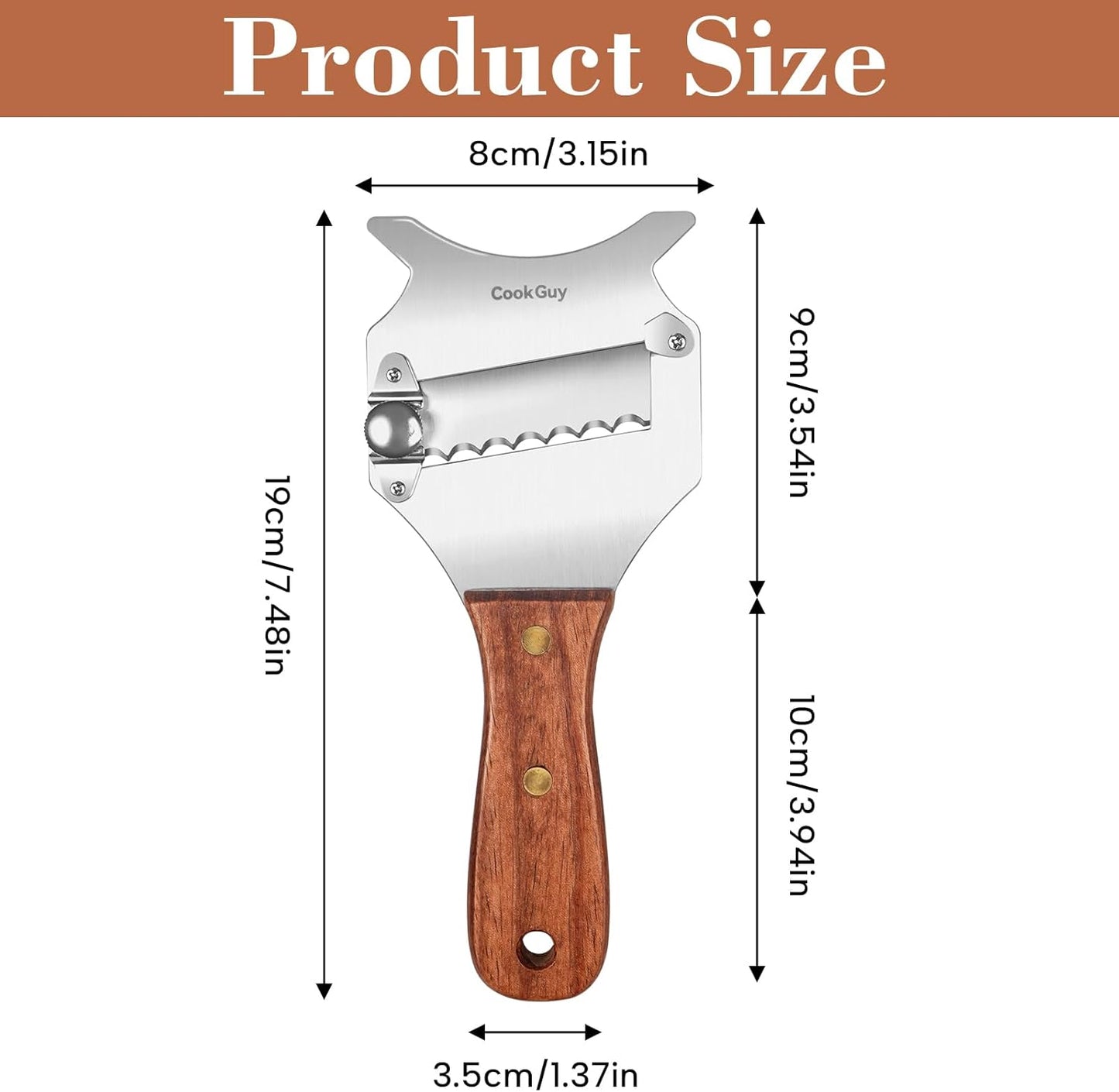 Cook Guy Premium Stainless Steel Truffle and Cheese Slicer with Adjustable Blade and Elegant Rosewood Handle, Versatile Chocolate Shaver and Wavy Blade Dessert Knife for Essential Kitchen Use