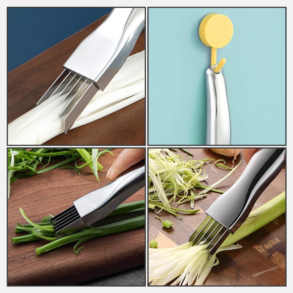 Stainless Steel Onion Cutter, 2026 New Shred Silk for Vegetable, Household Multifunctional Food Slicer Gadget, Home Kitchen Cutter Sharp Scallion Shredding (1PC(Gold))