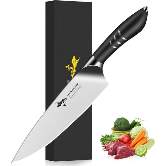 MAD SHARK Chef Knife 8 inch Chopping Knife High Carbon Stainless Steel Shark Chef's Knives with Ergonomic Handle, Cooking Knife with Gift Box, Birthday Gifts for Mom/Dad, Black