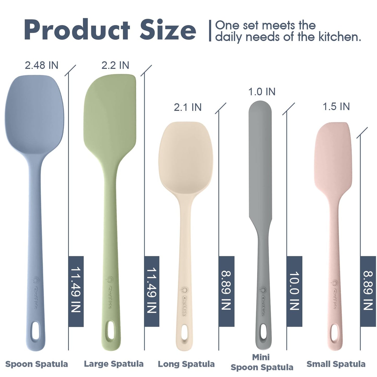 5 Pieces Silicone Spatula Set, Food Grade Rubber Spatula, Upgrade Strong Handle with Ergonomic Grip, Heat Resistant Up to 600°F for Nonstick Cookware, Cooking