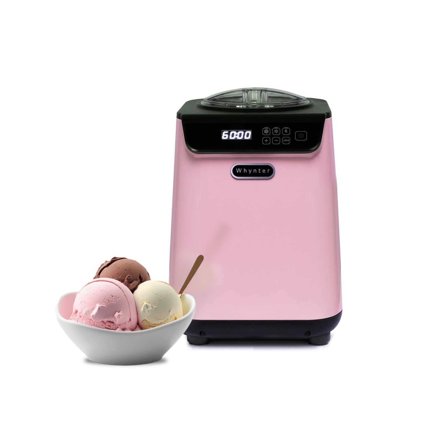 Whynter Ice Cream Maker Machine Automatic 1.28 Qt Upright with Built-In Compressor, LCD Digital Display & Timer, No Pre-Freezing, ICM-128BPS, Black/Pink