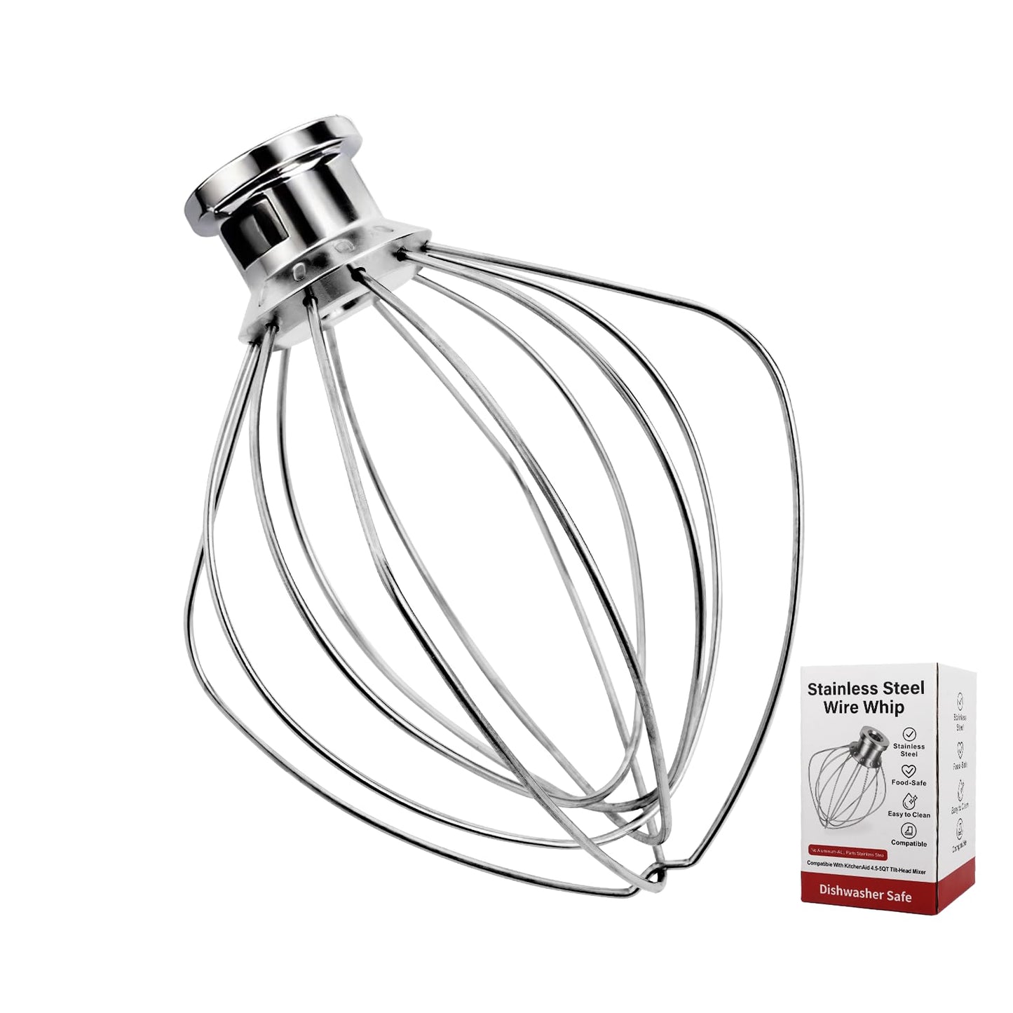 Whole Stainless Steel K45WW Whisk Attachment for KitchenAid 4.5-5 Tilt-Head Mixer, Dishwasher Safe Wire Whip for Kitchen Aid