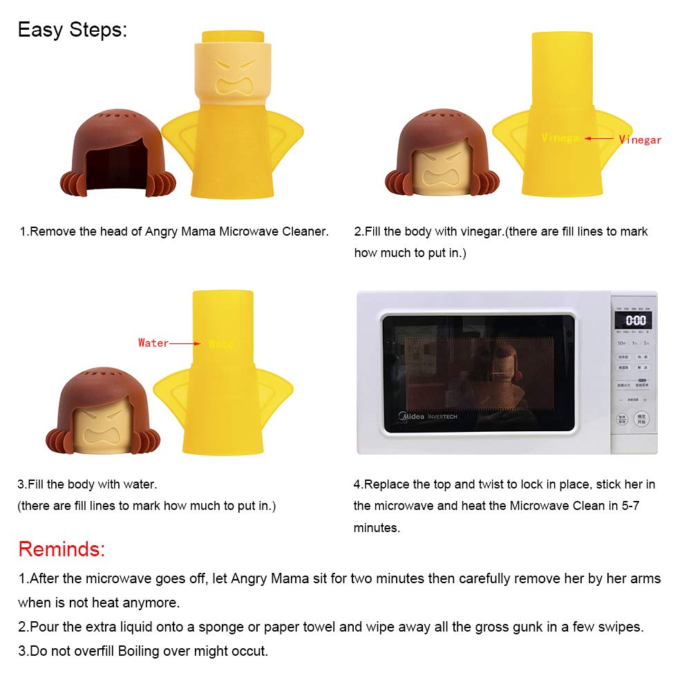 Angry Mama Microwave Oven Steam Cleaner, Angry Mom Microwave Cleaner, Just Add Vinegar and Water, Cut Cleaning Time by Half (Green)