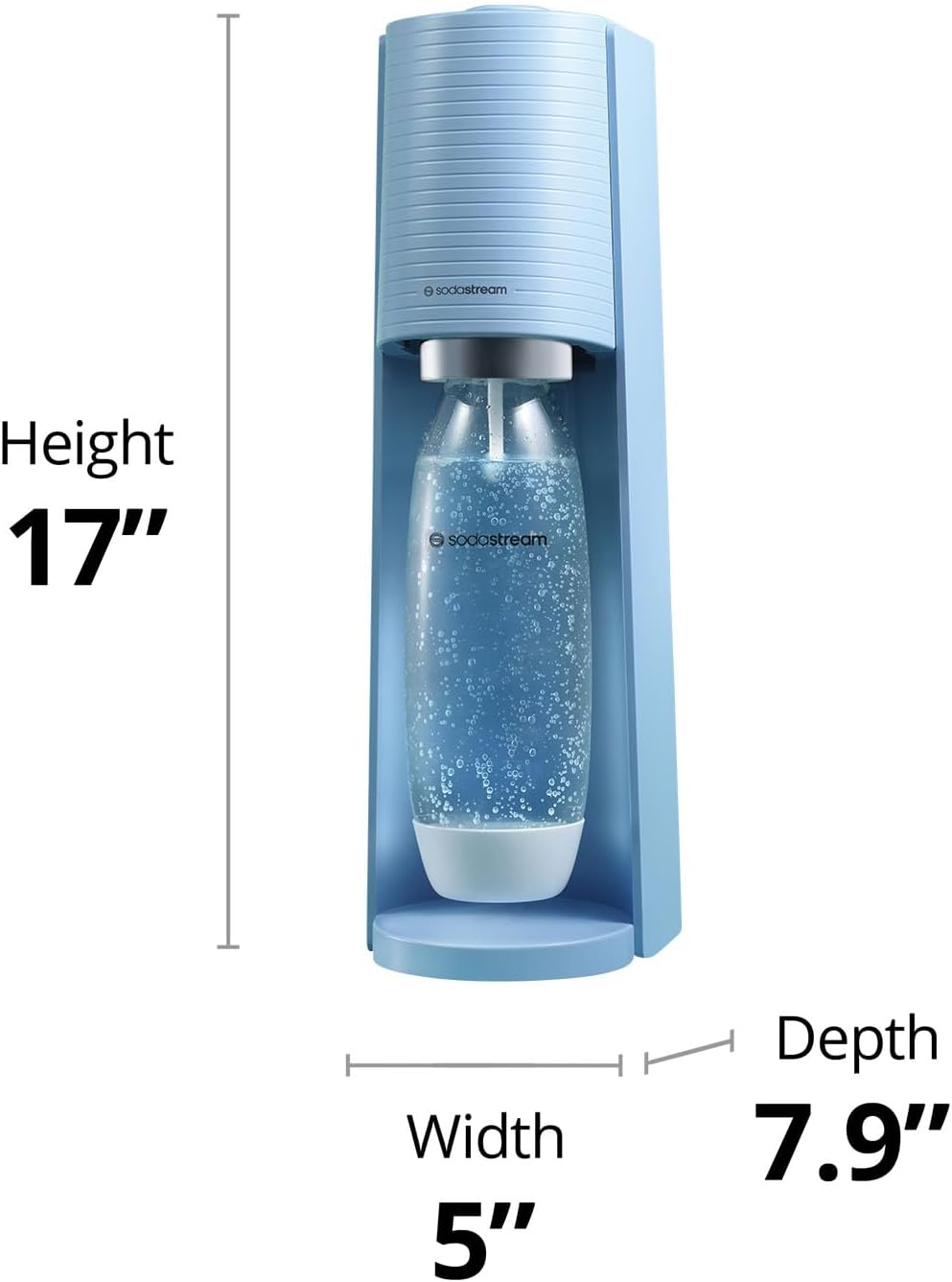 SodaStream - Terra Sparkling Water Maker | VALUE BUNDLE | CQC CO2 system | Includes 2x CO2 Cylinders, 3x 32 Fl Oz Dishwasher Safe Bottles, 2x Bubly Flavor Drops | Combine with Flavors | Misty Blue