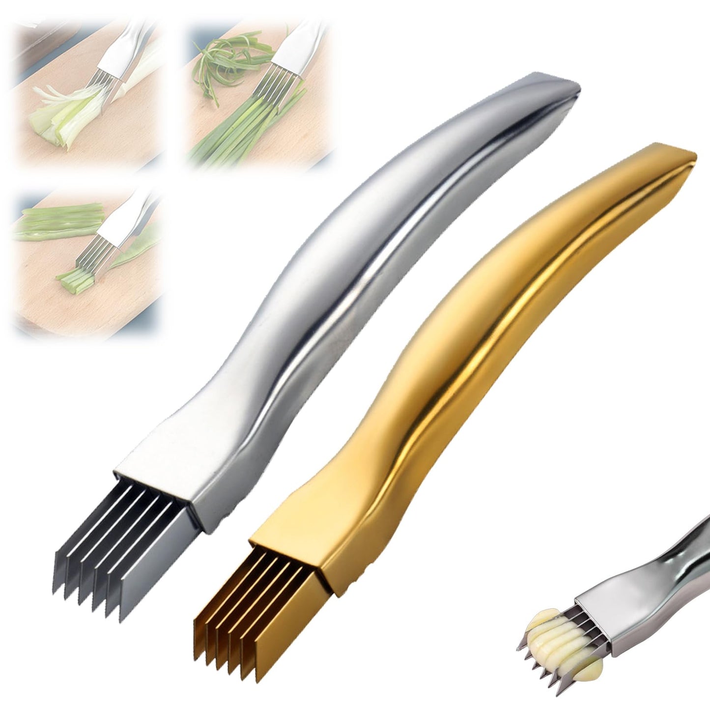 Stainless Steel Onion Cutter, 2026 New Shred Silk for Vegetable, Household Multifunctional Food Slicer Gadget, Home Kitchen Cutter Sharp Scallion Shredding (1PC(Gold))