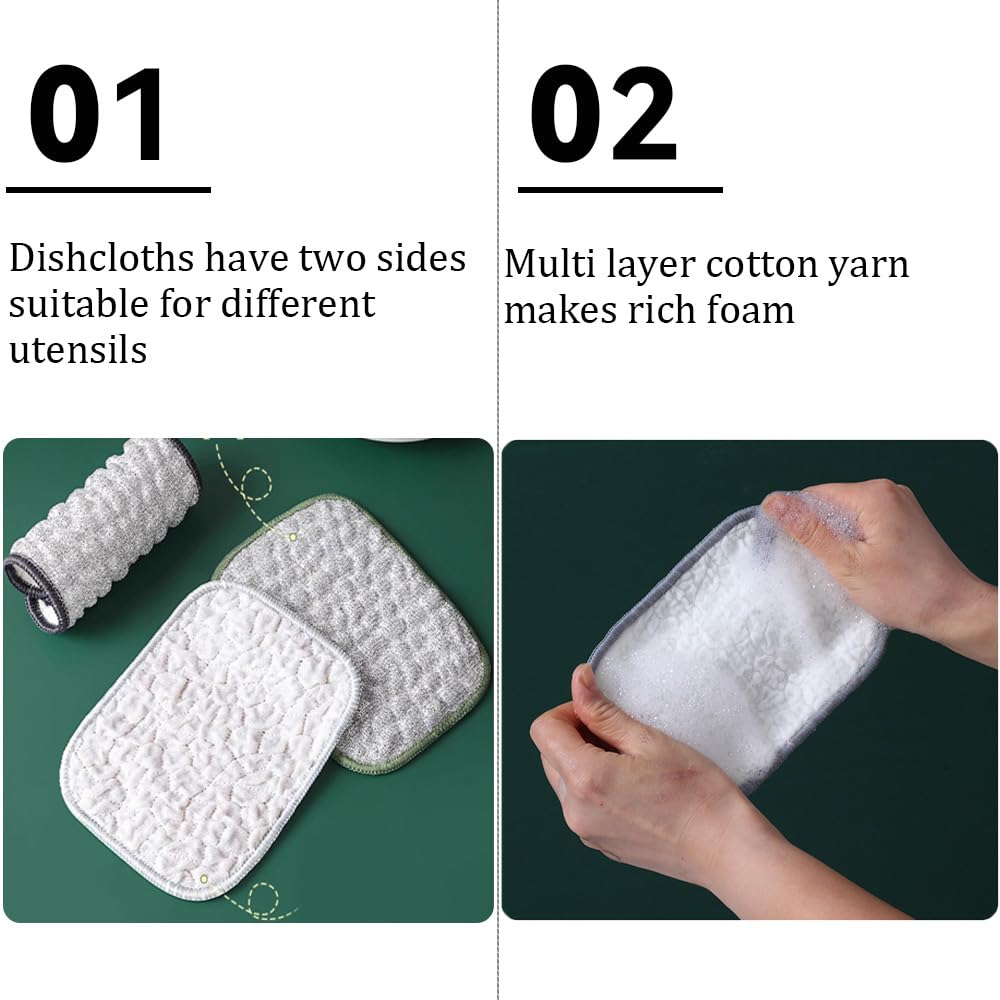 Multipurpose Wire Dishwashing Rags, 2025 Upgraded Double-Sided Metal and Cotton Dish Cloth for Wet and Dry, No Scratches Kitchen Cleaning Dish Rags for Sinks, Pots, Pans (5)