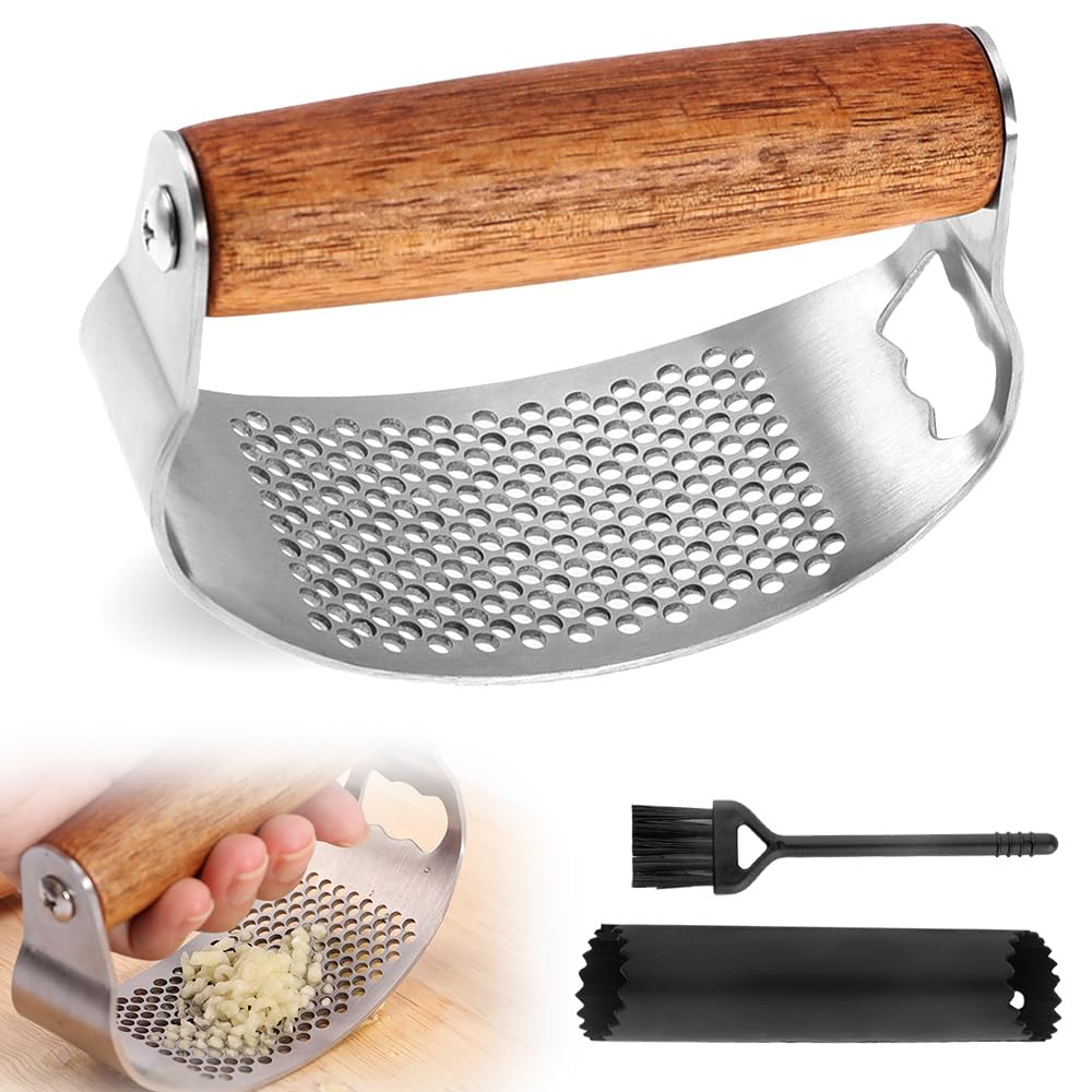 Stainless Steel Garlic Presser, 2025 Upgraded Rocker Professional Garlic Press, Ergonomic Garlic Crusher for Home Kitchen Use, Heavy Duty Mincer Tool Garlic Chopper Garlic Presser Mincer (1)