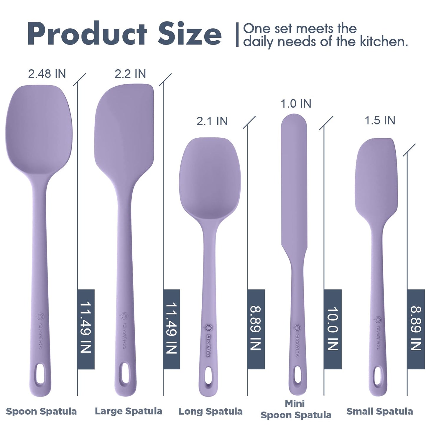 5 Pieces Silicone Spatula Set, Food Grade Rubber Spatula, Upgrade Strong Handle with Ergonomic Grip, Heat Resistant Up to 600°F for Nonstick Cookware, Cooking