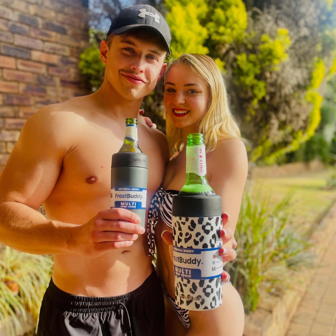 Frost Buddy Universal Buddy Can Cooler - Fits All - For Regular 12 & 16 oz or Slim-Size Bottles - Insulated Double -Walled Stainless Steel (All white)