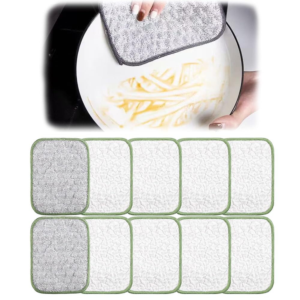 Multipurpose Wire Dishwashing Rags, 2025 Upgraded Double-Sided Metal and Cotton Dish Cloth for Wet and Dry, No Scratches Kitchen Cleaning Dish Rags for Sinks, Pots, Pans (5)