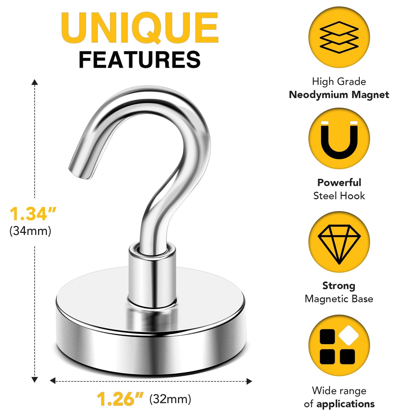 DIYMAG Magnetic Hooks, 30lbs+ Magnet Hook 2025 Cruise Cabin Ship Essentials Heavy Duty Strong Magnets Refrigerator Fridge Hanging for Classroom Beach Vacation Kitchen Grills Home 20 Pack (Silver)