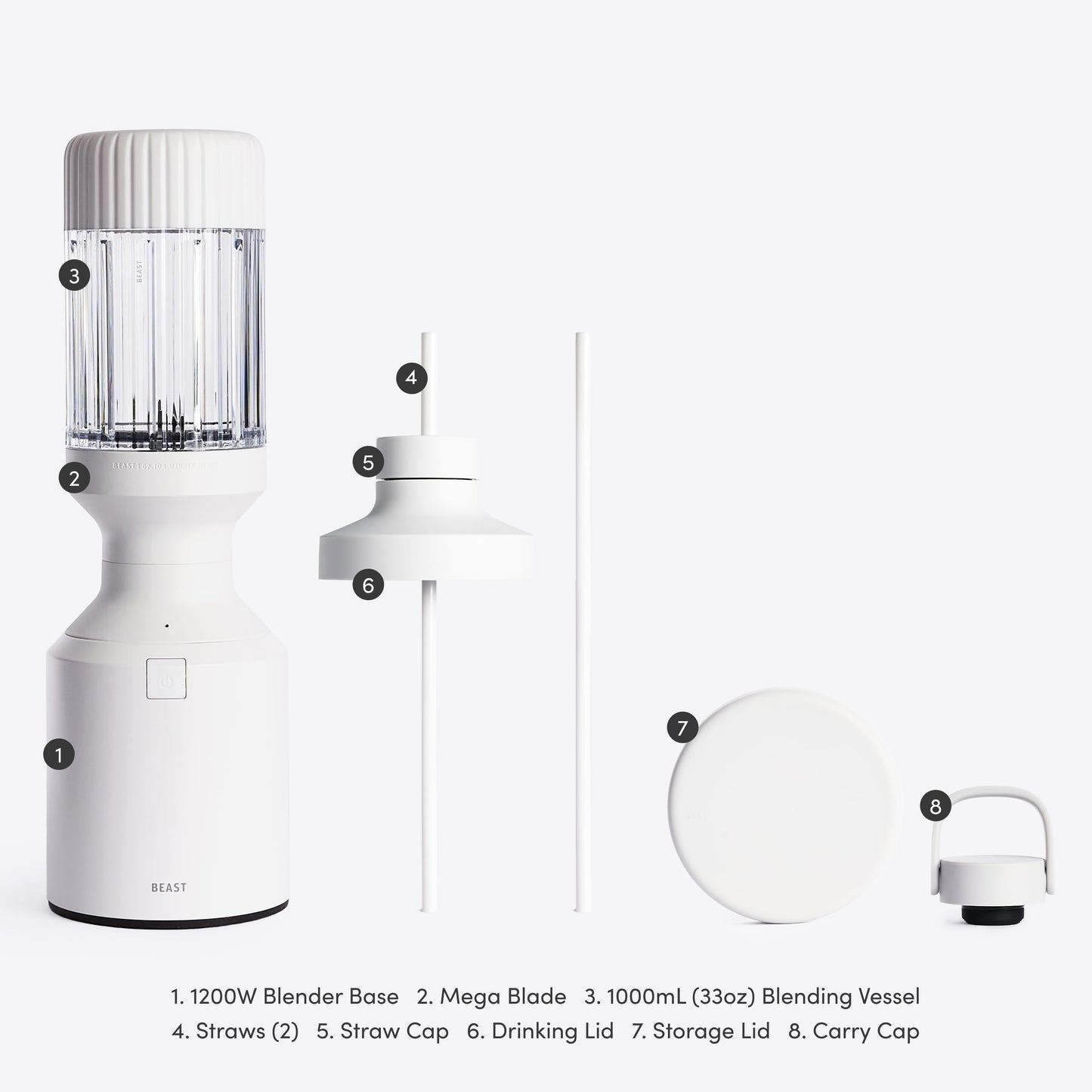 Beast Mega 1200 Plus | Premium Countertop Blender | Smoothies, Shakes, Sauces, Dips, Soups | Blends Ice and Frozen Fruit | XL Vessel | With Extra Vessels, Straw System | (Charcoal, 120V)