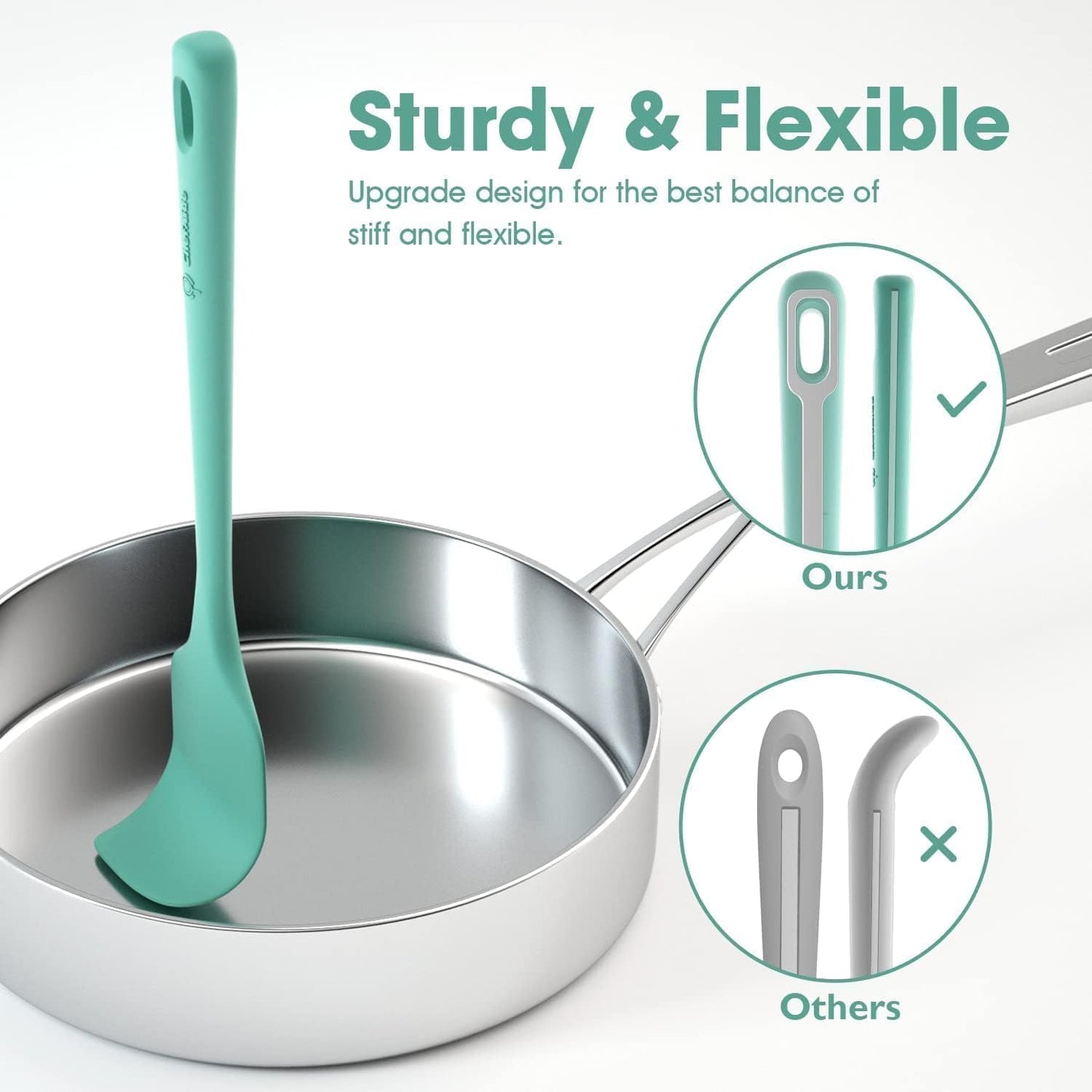 5 Pieces Silicone Spatula Set, Food Grade Rubber Spatula, Upgrade Strong Handle with Ergonomic Grip, Heat Resistant Up to 600°F for Nonstick Cookware, Cooking