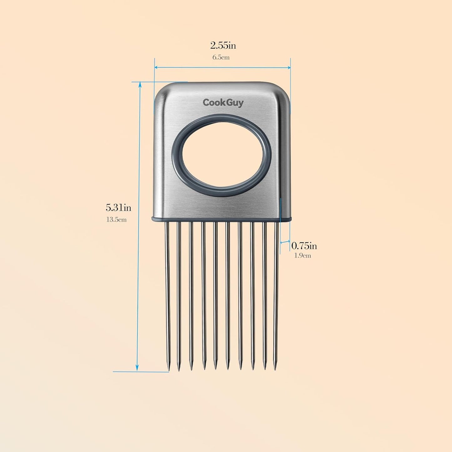 Cook Guy Stainless Steel Onion Holder and Slicer – Multi-Purpose Food Slicing Tool for Onions, Tomatoes, Avocados, Potatoes, Eggs, and More – Easy Grip with 10 Even Prongs