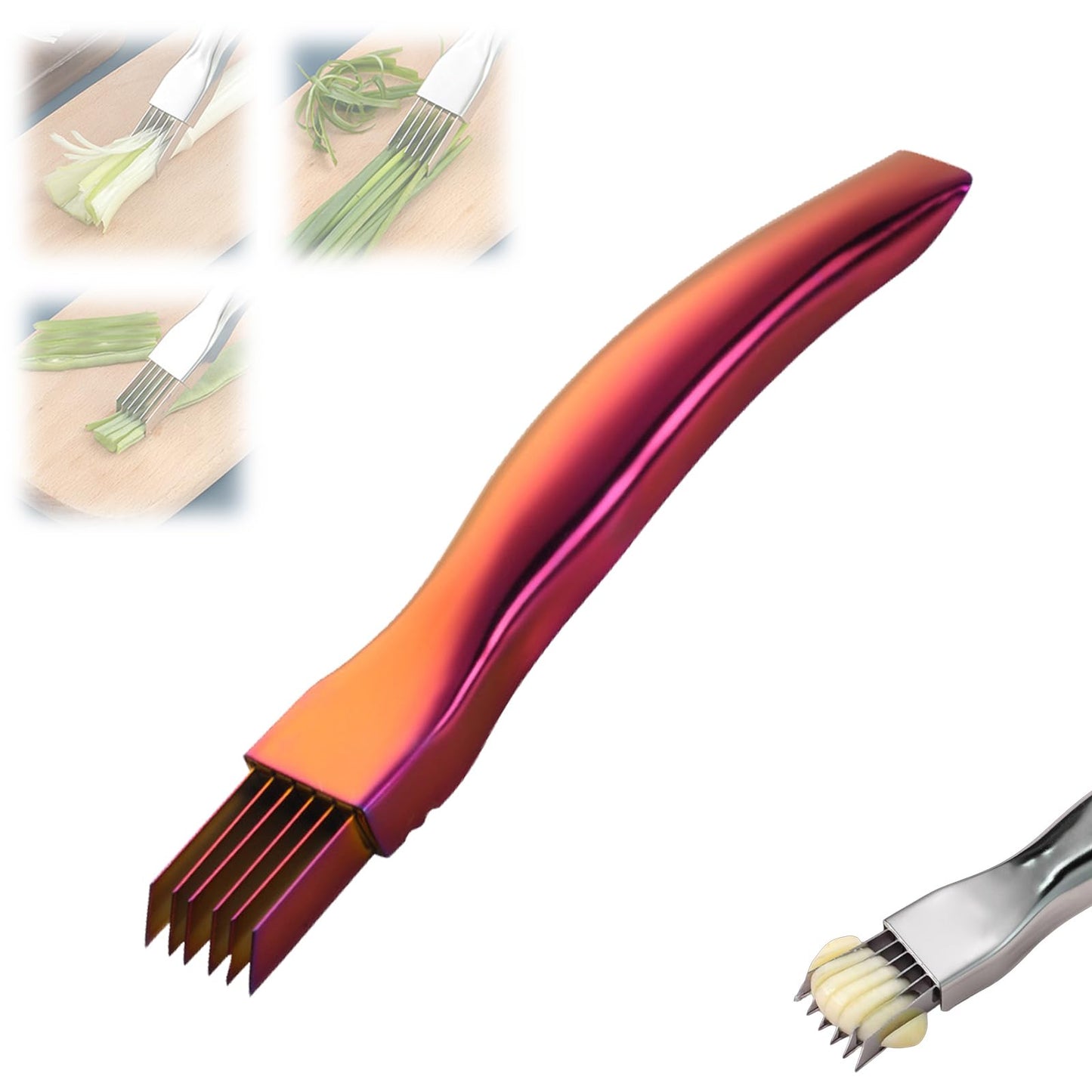 Stainless Steel Onion Cutter, 2026 New Shred Silk for Vegetable, Household Multifunctional Food Slicer Gadget, Home Kitchen Cutter Sharp Scallion Shredding (1PC(Gold))