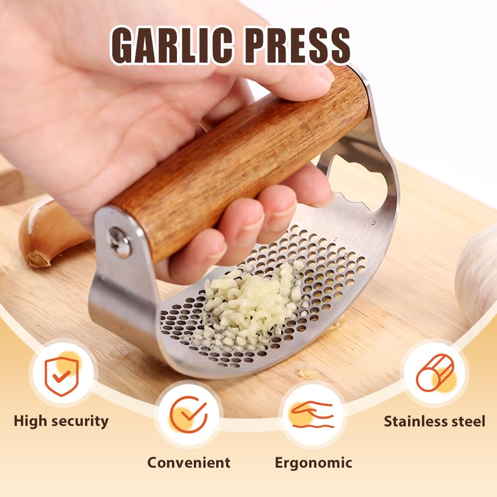 Stainless Steel Garlic Presser, 2025 Upgraded Rocker Professional Garlic Press, Ergonomic Garlic Crusher for Home Kitchen Use, Heavy Duty Mincer Tool Garlic Chopper Garlic Presser Mincer (1)