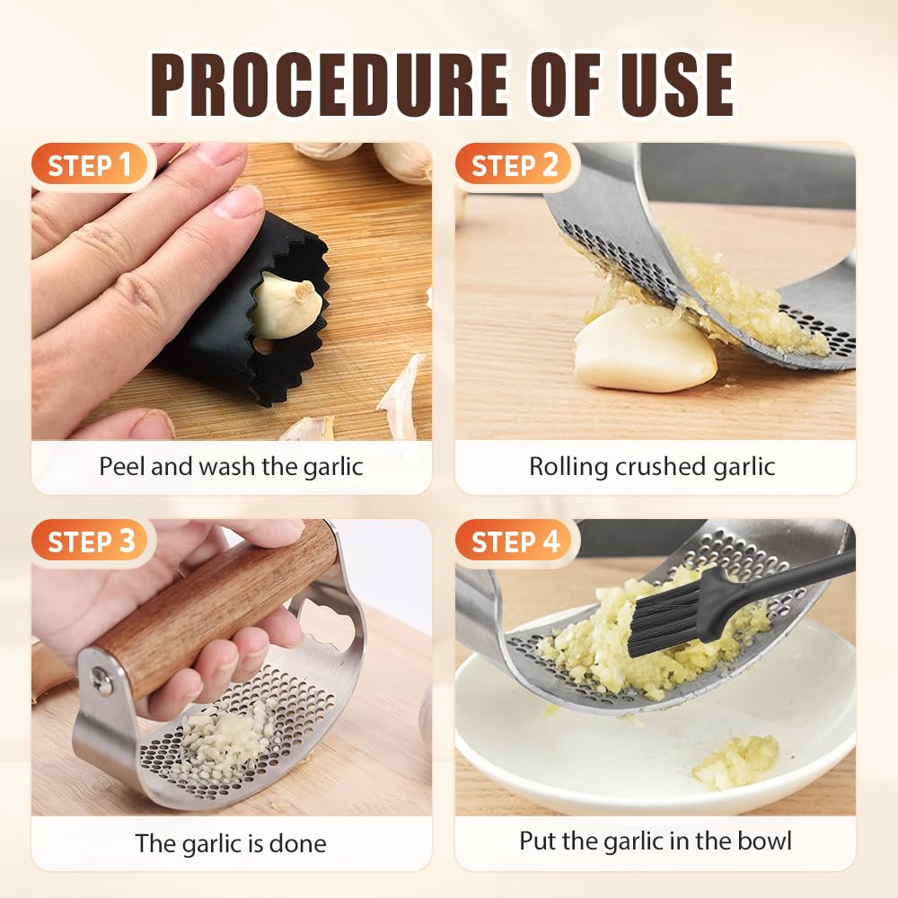 Stainless Steel Garlic Presser, 2025 Upgraded Rocker Professional Garlic Press, Ergonomic Garlic Crusher for Home Kitchen Use, Heavy Duty Mincer Tool Garlic Chopper Garlic Presser Mincer (1)