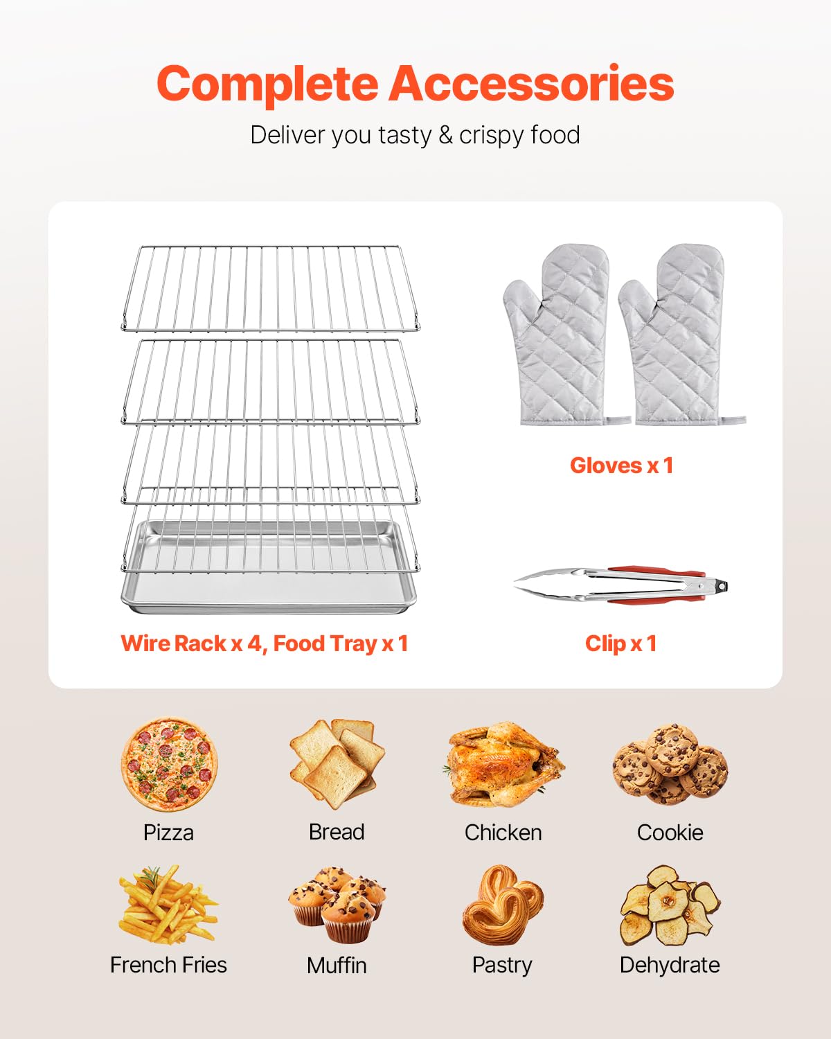 VEVOR Commercial Convection Oven, 21L/19Qt, Quarter-Size Conventional Oven Countertop, 1440W 3-Tier Toaster w/Front Glass Door, Electric Baking Oven w/Trays Wire Racks Clip Gloves, 120V
