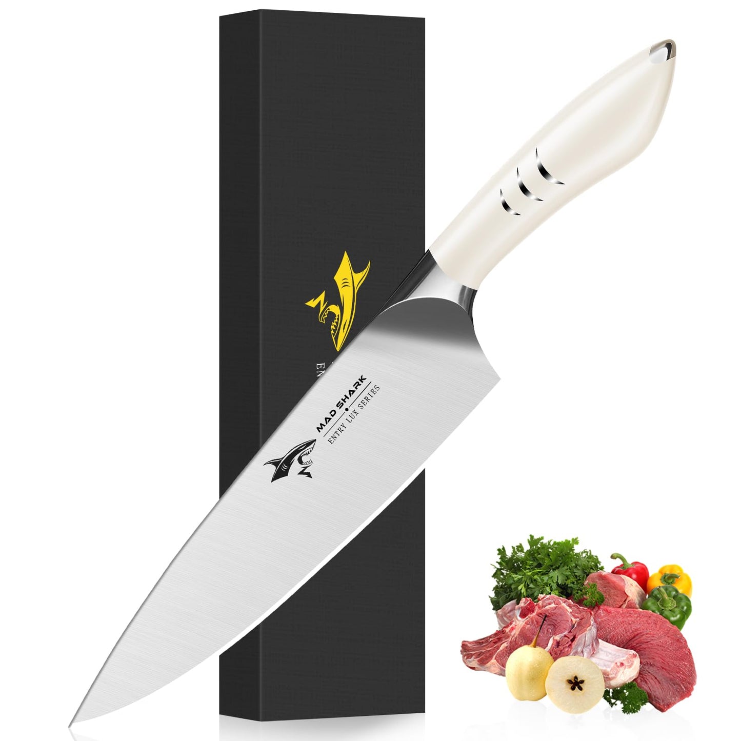 MAD SHARK Chef Knife 8 inch Chopping Knife High Carbon Stainless Steel Shark Chef's Knives with Ergonomic Handle, Cooking Knife with Gift Box, Birthday Gifts for Mom/Dad, Black