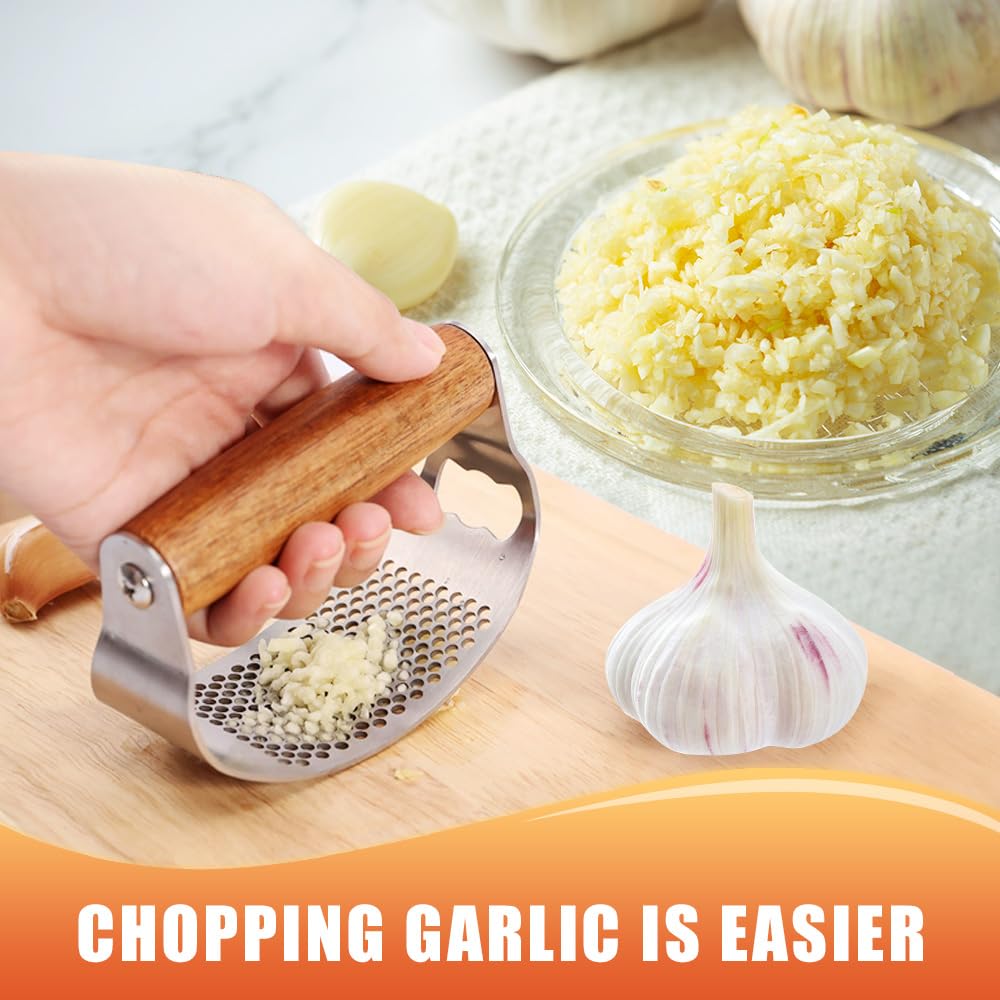 Stainless Steel Garlic Presser, 2025 Upgraded Rocker Professional Garlic Press, Ergonomic Garlic Crusher for Home Kitchen Use, Heavy Duty Mincer Tool Garlic Chopper Garlic Presser Mincer (1)