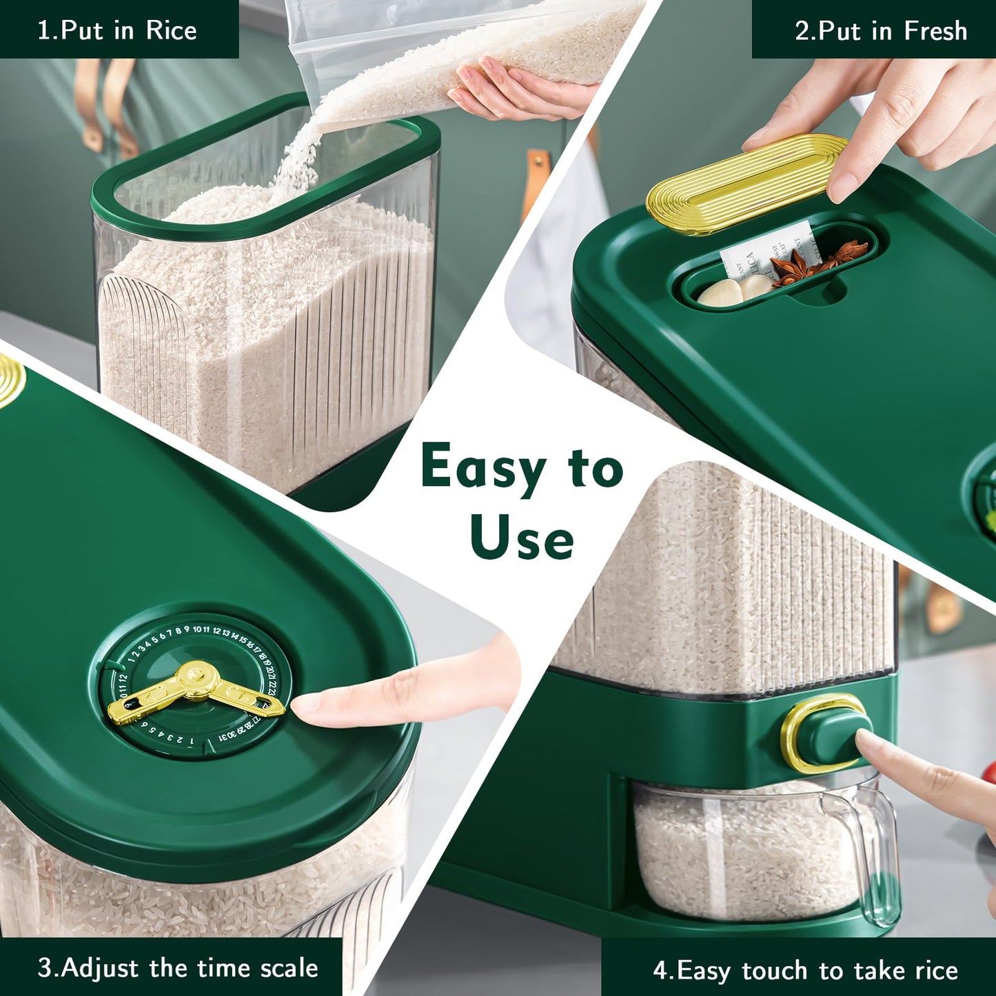 22-25 Lbs Rice Dispenser, Large Cereal Dry Food Storage Containers with Measuring Cup,BPA-Free Household for Kitchen Pantry Organization-Blue