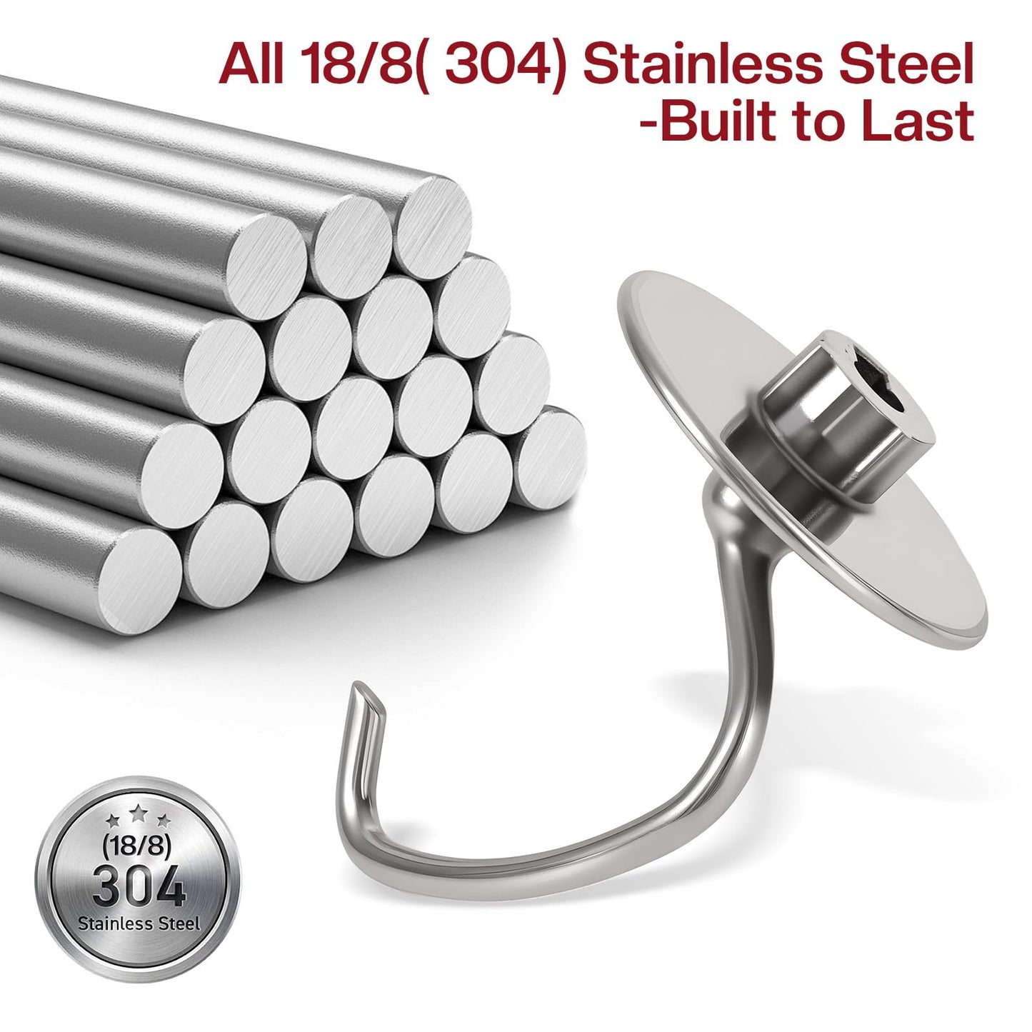 Stainless Steel Dough Hook for Kitchenaid 4.5-5 Qt Tilt-Head Mixers,Dishwasher Safe,Heavy-Duty Replacement K45DH for kitchen aid Dough Hook Attachment