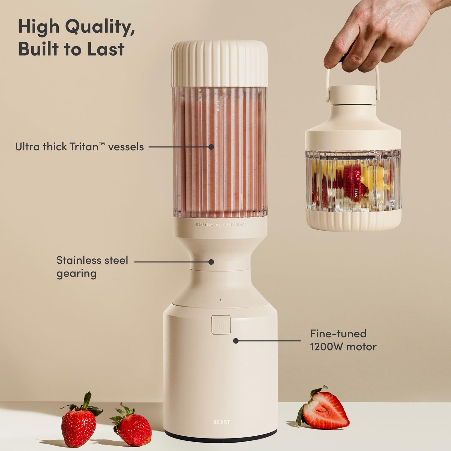 Beast Mega 1200 Plus | Premium Countertop Blender | Smoothies, Shakes, Sauces, Dips, Soups | Blends Ice and Frozen Fruit | XL Vessel | With Extra Vessels, Straw System | (Charcoal, 120V)