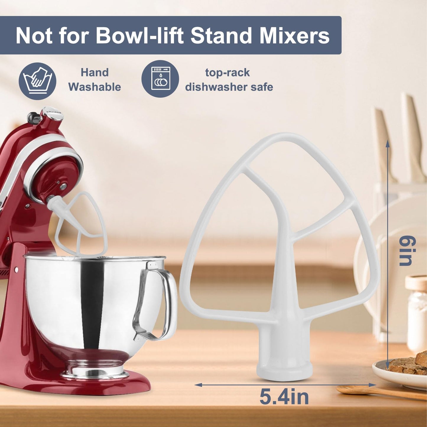 Stainless Steel Flat Beater for Kitchen Aid 4.5-5 Qt Tilt Head Mixers, Compatible Kitchenaid Paddle Attachment for Stir all of Mixtures|Durable and Heavy Duty Replacement