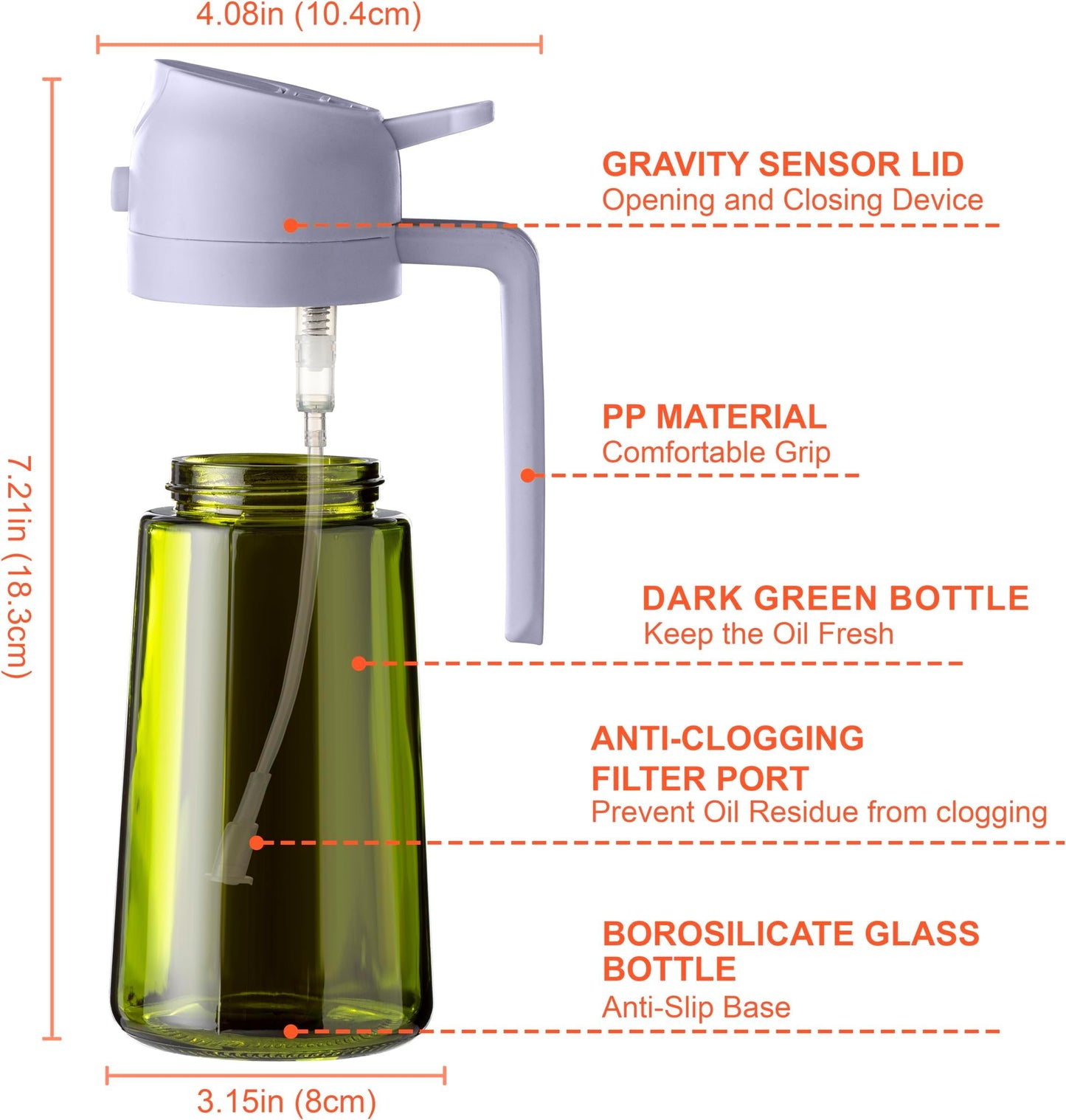 CXINYI - 16oz/470ml Olive Oil Dispenser for Kitchen with Stickers - 2 in 1 Olive Oil Sprayer for Cooking, Air Fryer, and Salad, Black&Green (Light-Proof Kitchen Gadget)