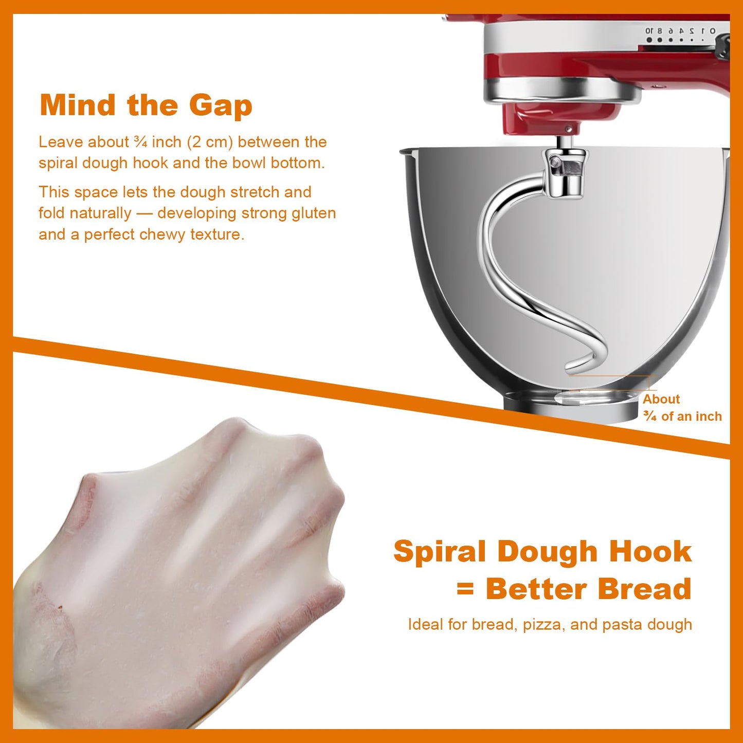 Stainless Steel Spiral Dough Hook for Kitchen Aid 4.5QT / 5QT Tilt-Head Mixers, Dishwasher Safe, Dough Hook Attachment - Efficient Kneading for Bread, Pizza, Pasta, Cookies