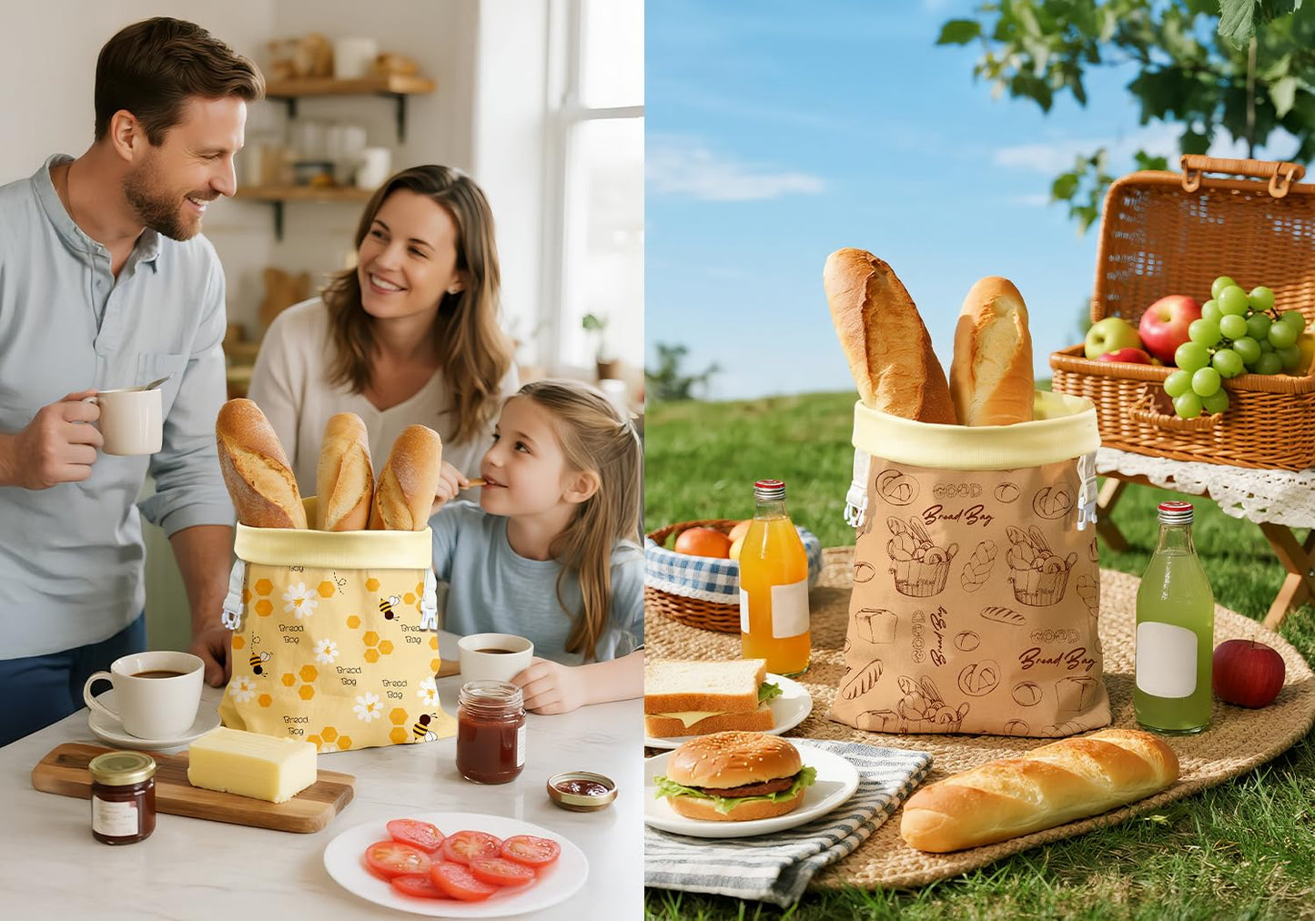 Aofmee Reusable Beeswax Bread Bags for Homemade Bread, 2 Pack Sourdough Bread Bags, XL Natural Cotton Beeswax Bag, Fresh Keeping Extra Large Bread Food Storage Bag for Gift Giving