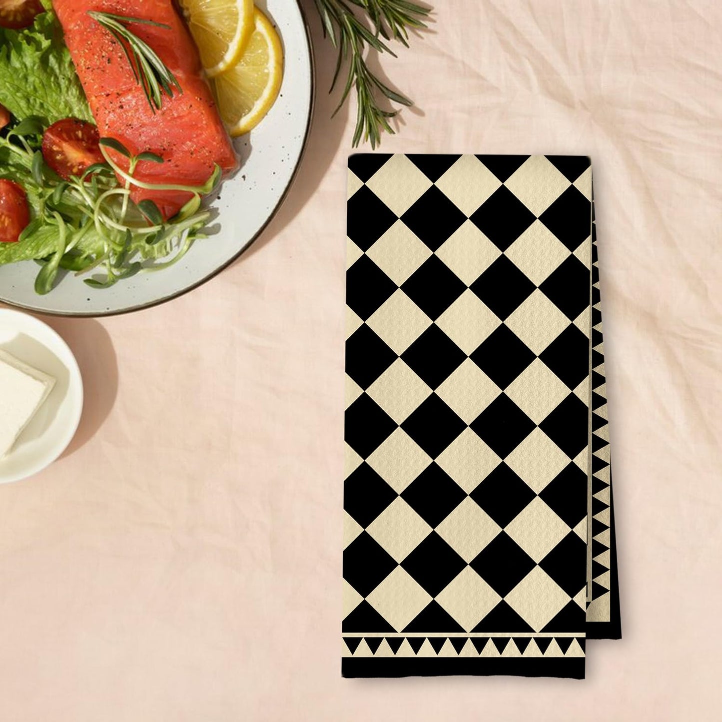 Beige and Black Moroccan Kitchen Towels, Boho Abstract Dish Tea Towels for Kitchen Decor, Retro Mid Century Modern Hand Towel for Bathroom Decor, 16x24 Inches