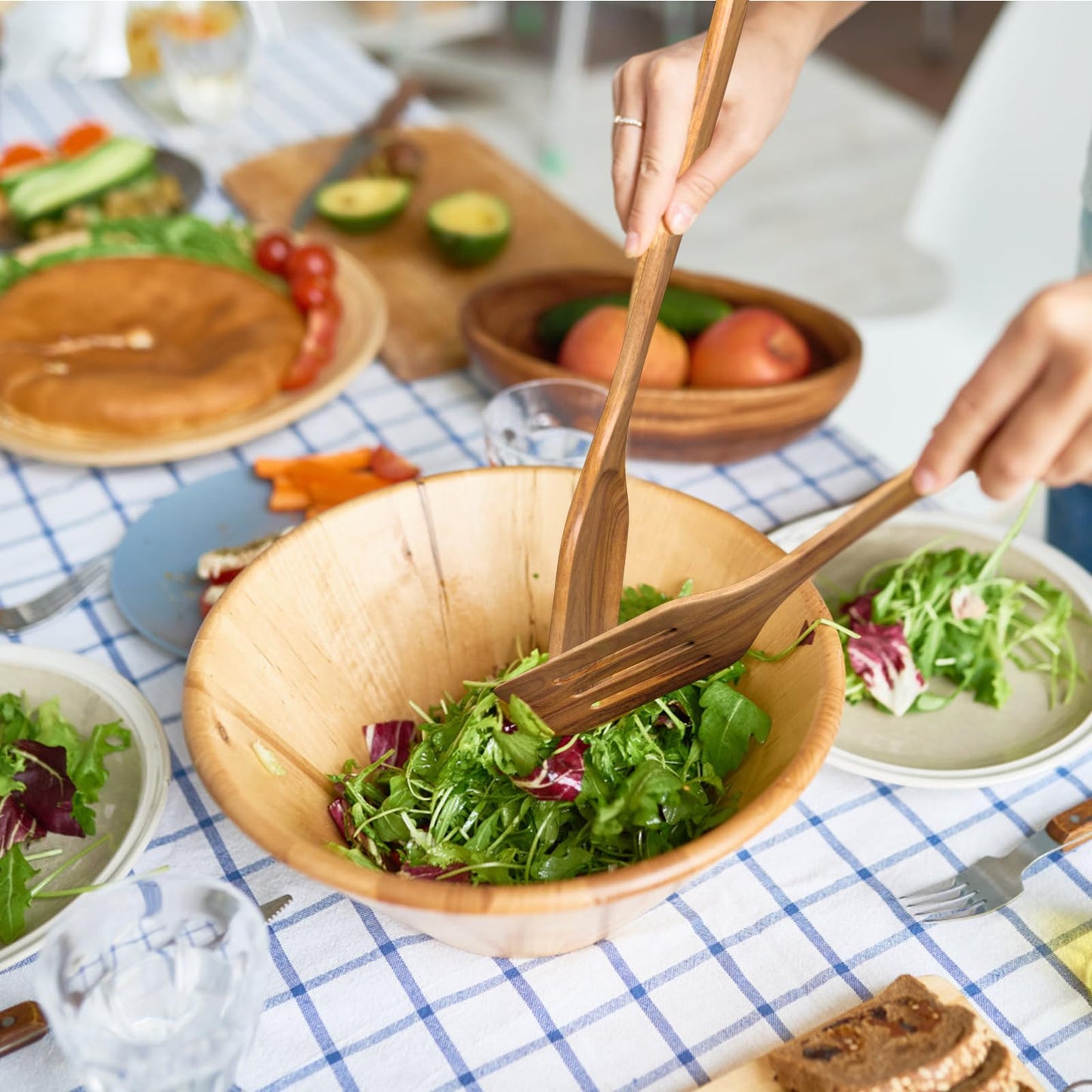 9 Piece Natural Teak Wooden Kitchen Utensil Set with Spoon Rest - Comfort Grip Cooking Spoons and Utensils Holder